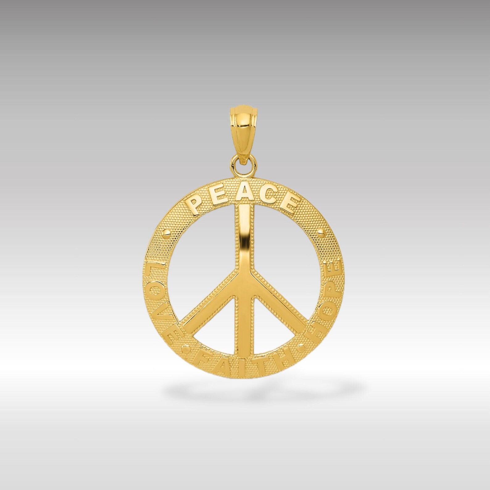 Gold 'Peace Love Faith Hope' Peace Sign Pendant Model-C4170