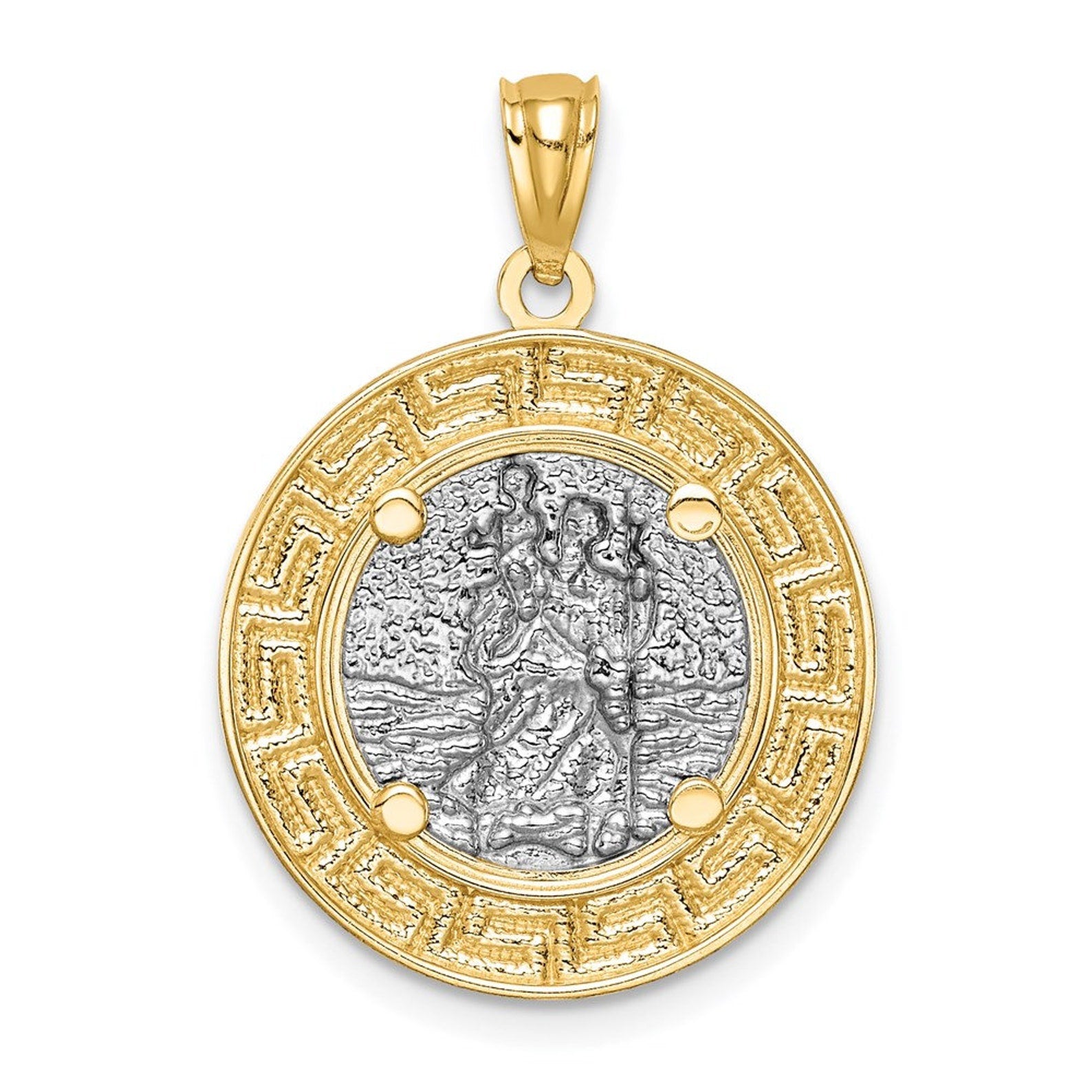 Yellow and White Gold St. Christopher Medal Pendant Model-C4715 - Charlie & Co. Jewelry