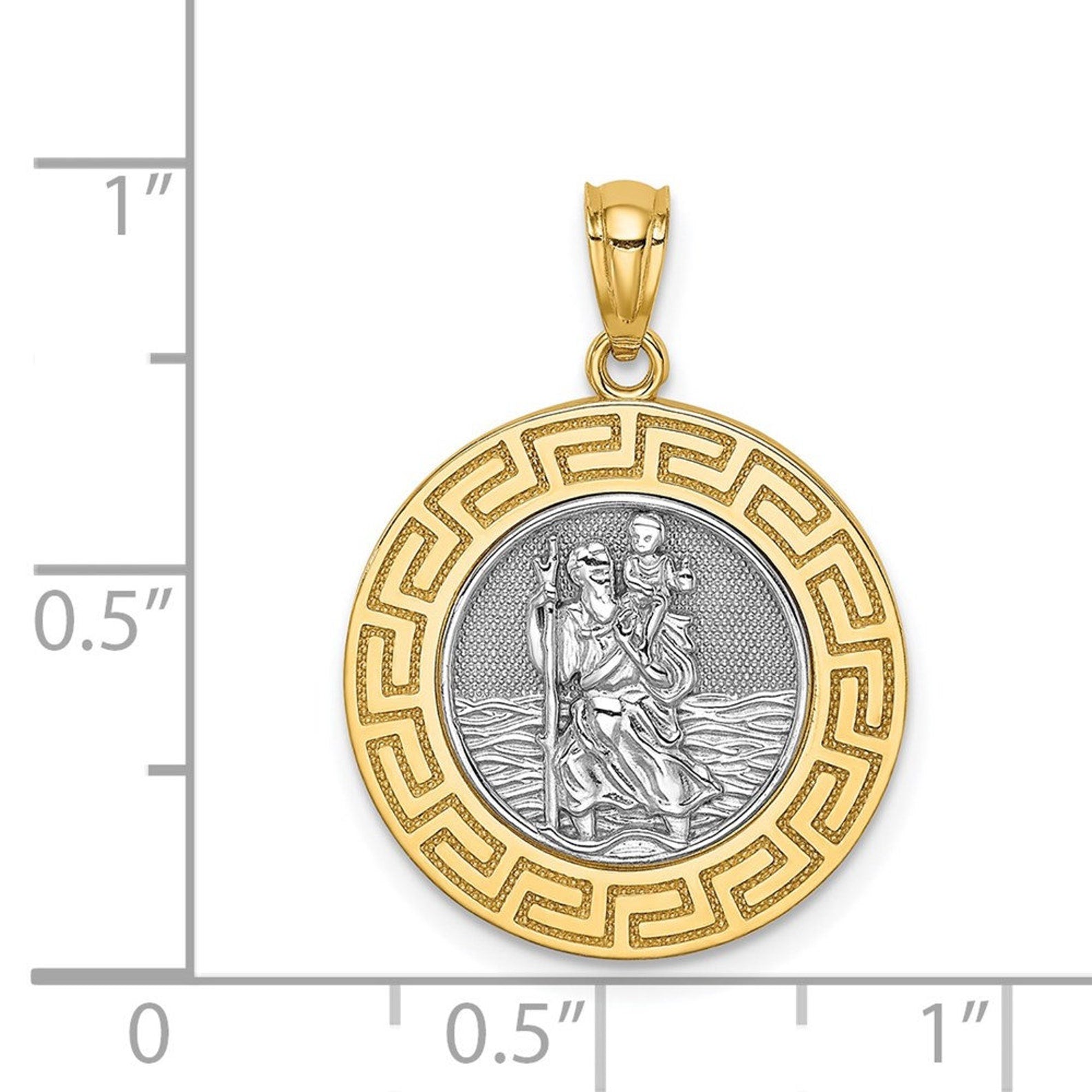Yellow and White Gold St. Christopher Medal Pendant Model-C4715 - Charlie & Co. Jewelry