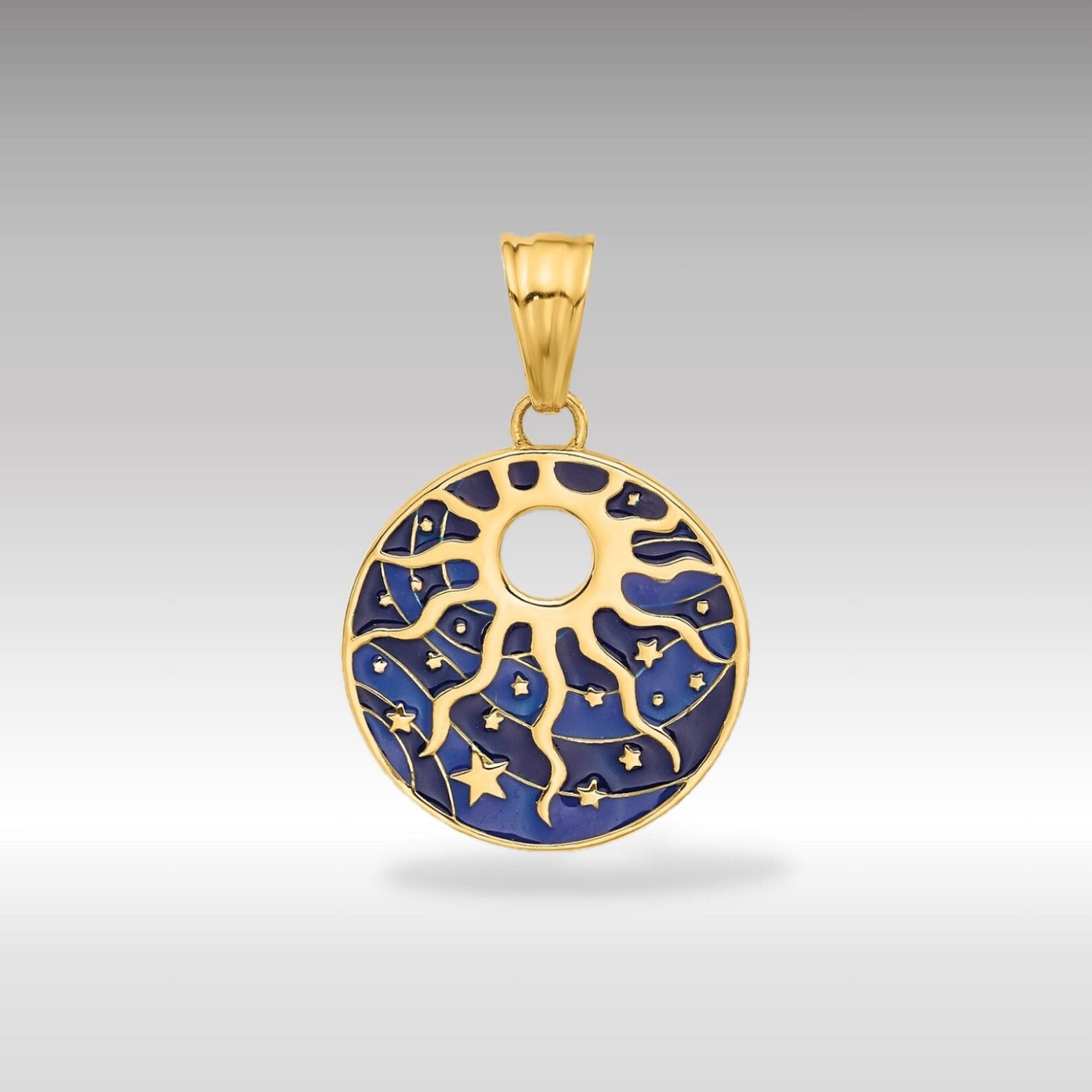 Gold Polished Enameled Sun and Stars Pendant - Charlie & Co. Jewelry