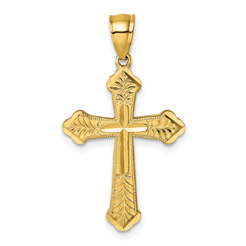 14k Polished Diamond-cut Textured Fancy Budded Cross Pendant - Model K10088