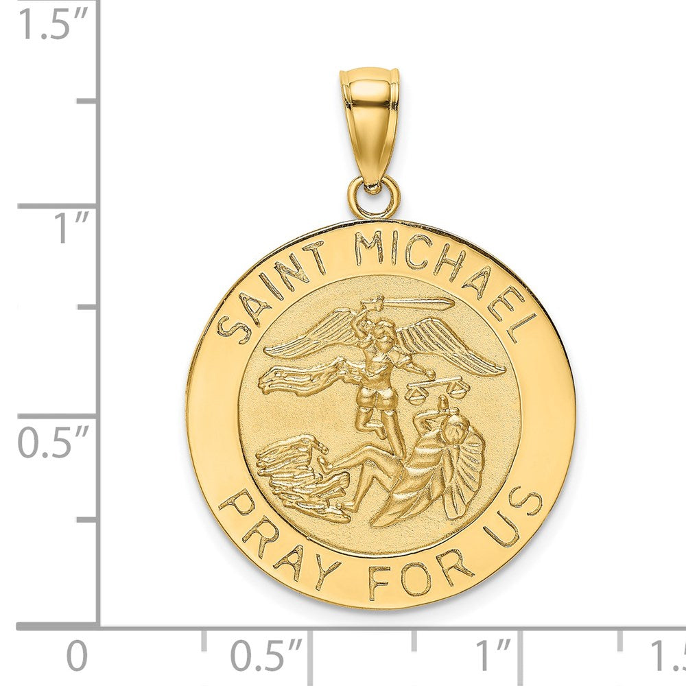 14K Gold Medium Saint Michael Solid Medal Pendant - Model K8490