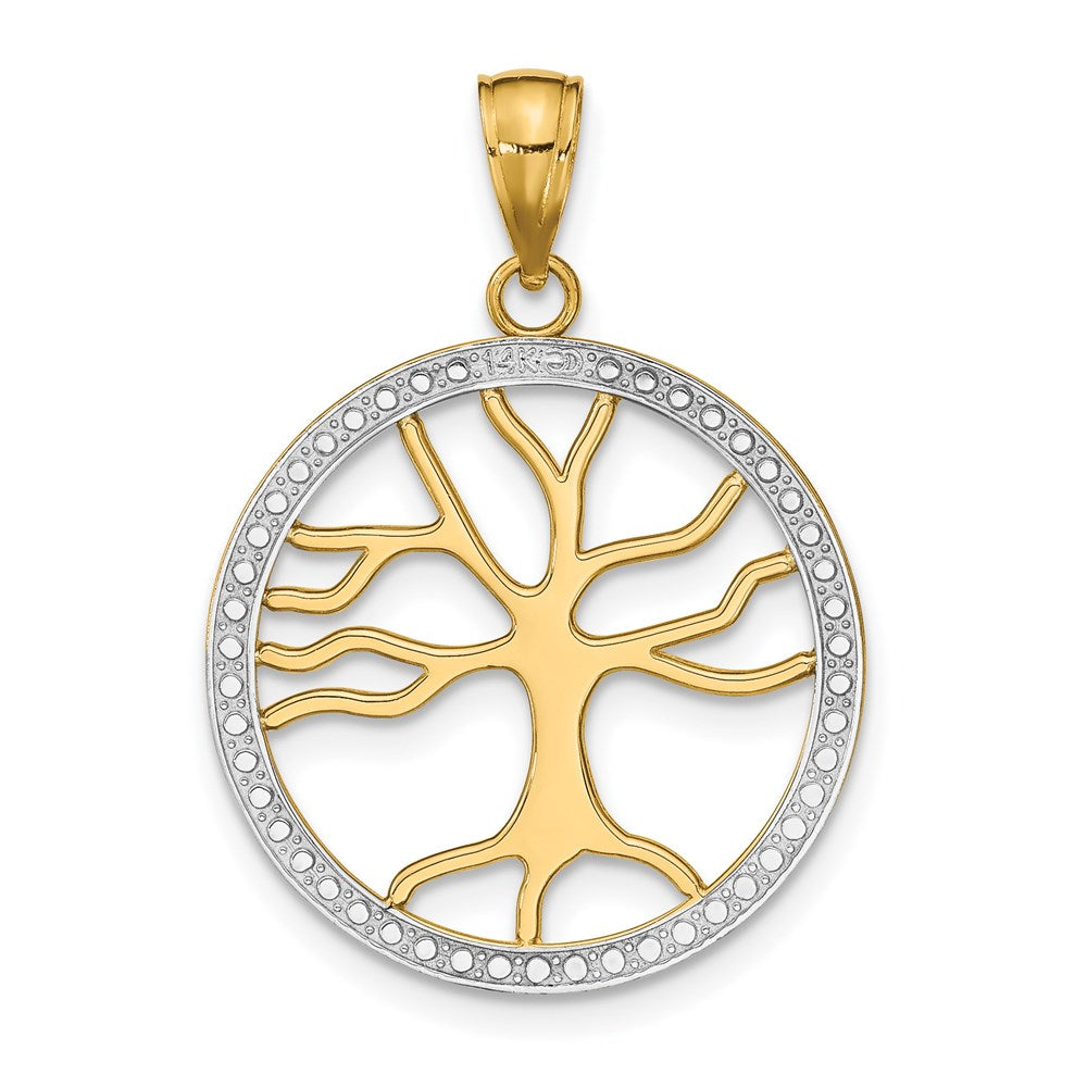 14K Yellow and White Gold Large Tree of Life Pendant Necklace - Charlie & Co. Jewelry