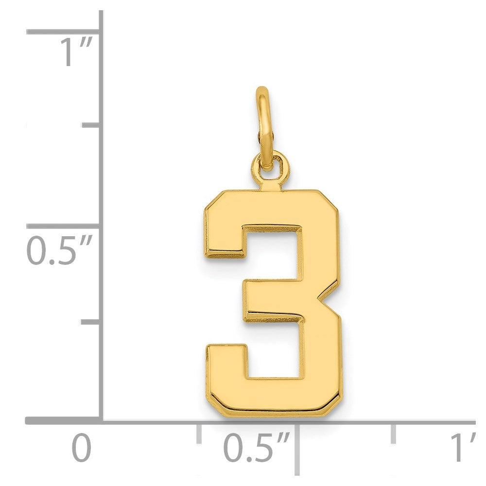 14k Medium Polished Number 3 Charm - Model MP03