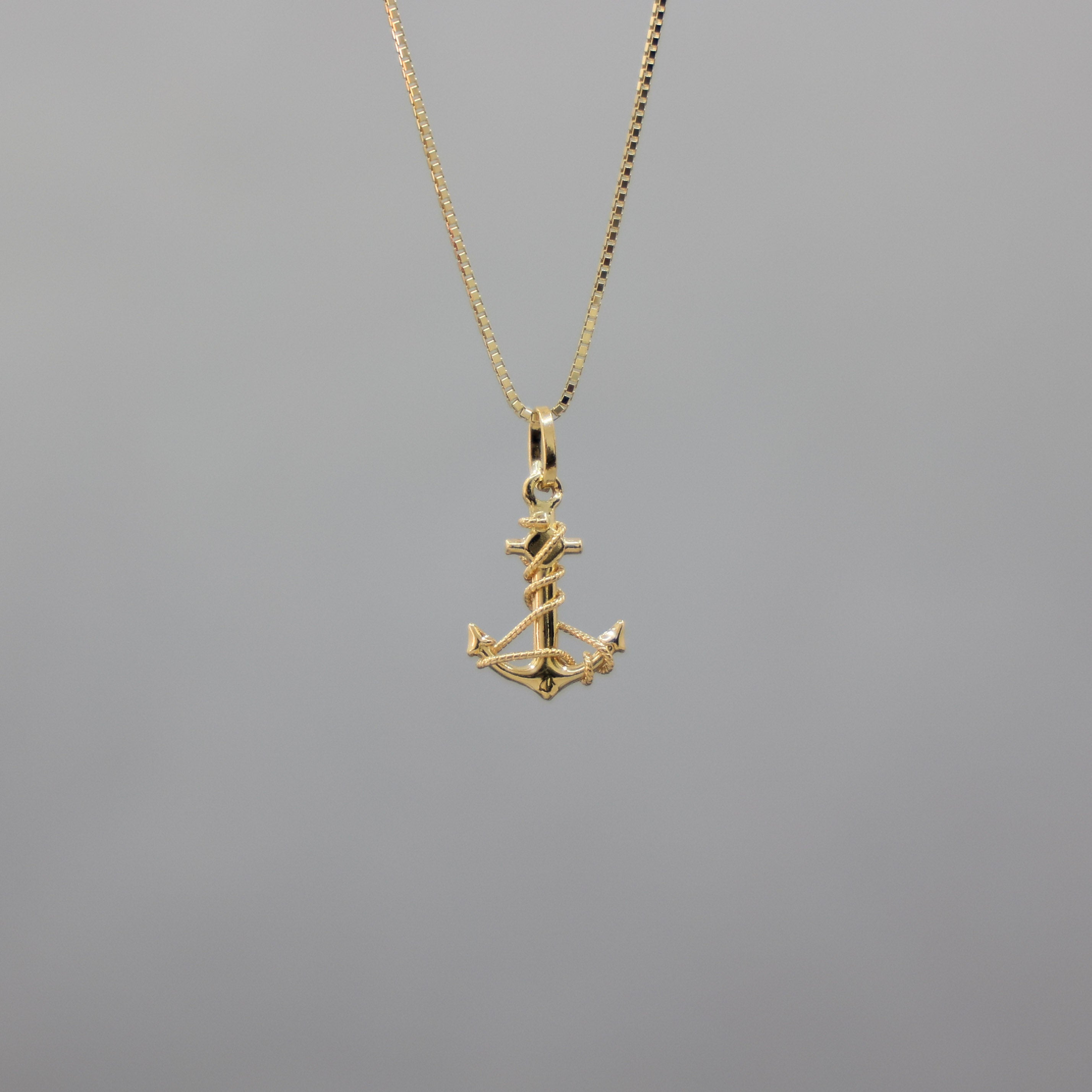 Anchor top 14k real gold pendant