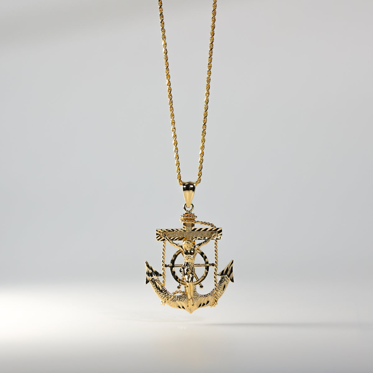 Charlie & Co. Jewelry | Gold Mariner Crucifix Anchor Pendant | 14K 