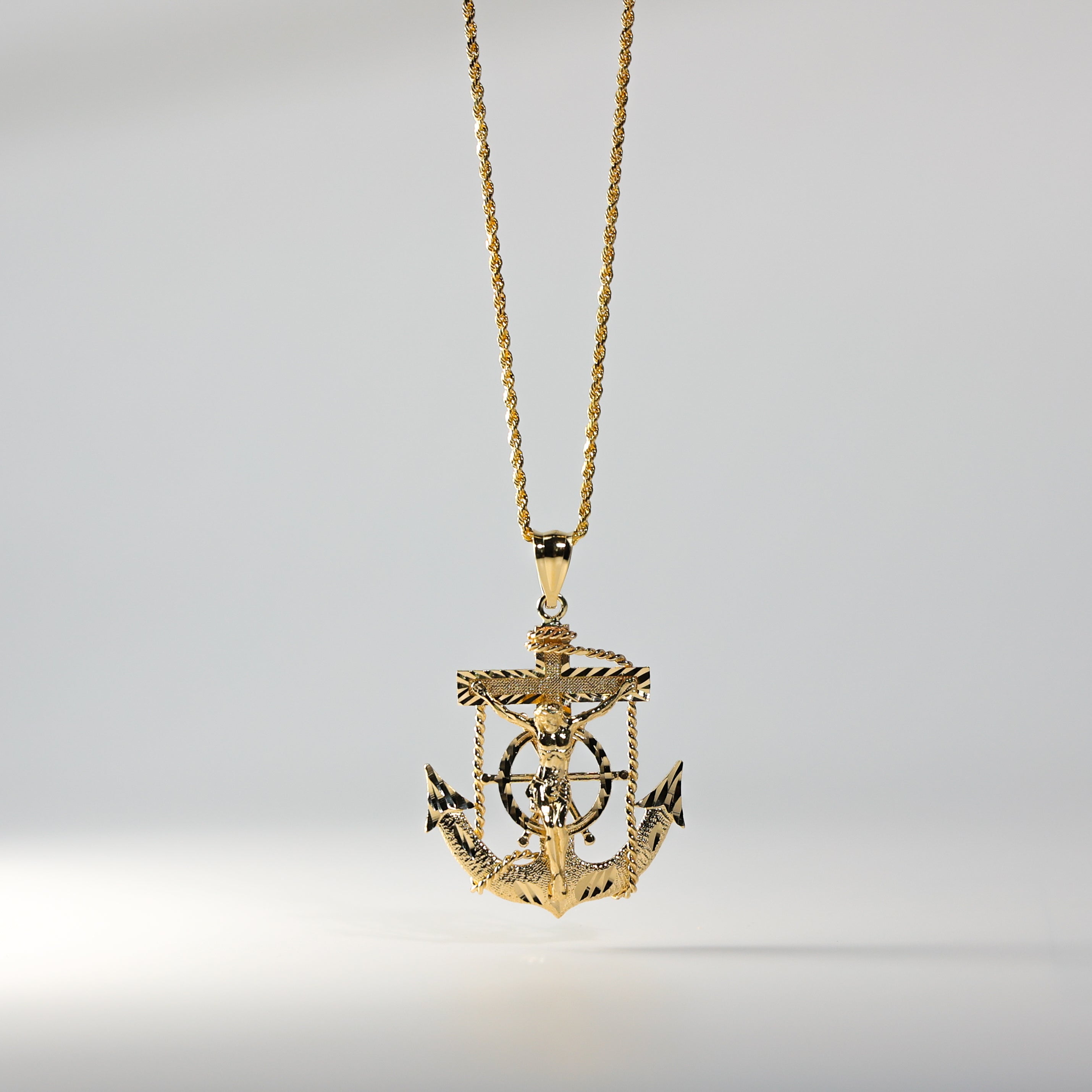 14K Gold Large Mariner Crucifix Anchor Pendant - Model 1223