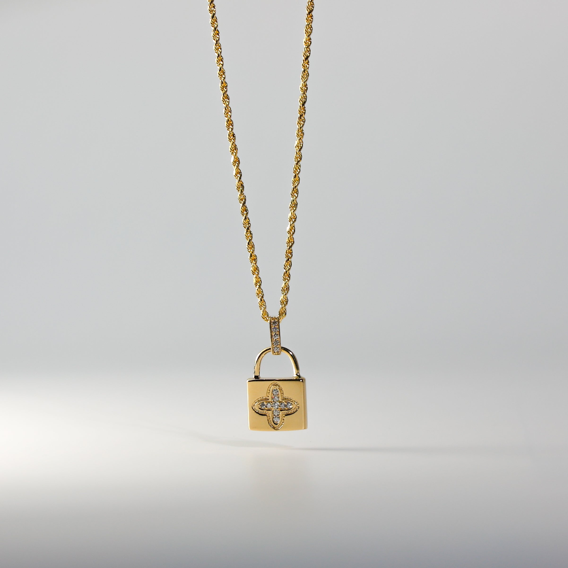 Gold Cubic Zirconia Lock Pendant Model-1733 - Charlie & Co. Jewelry