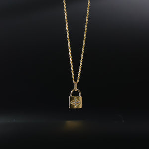 Gold Cubic Zirconia Lock Pendant Model-1733 - Charlie & Co. Jewelry