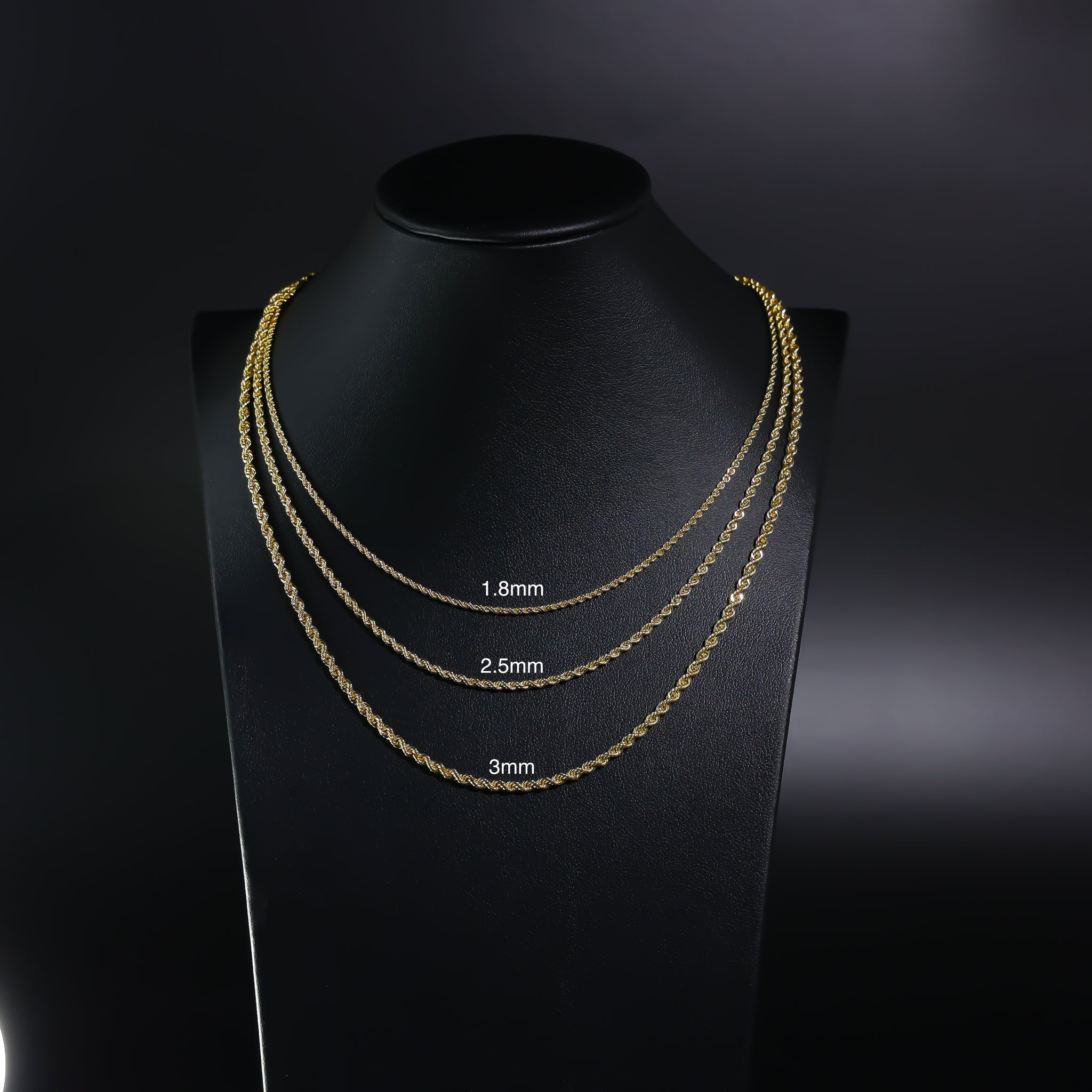 Gold 2.5mm Hollow Rope Chain Model-0436 - Charlie & Co. Jewelry