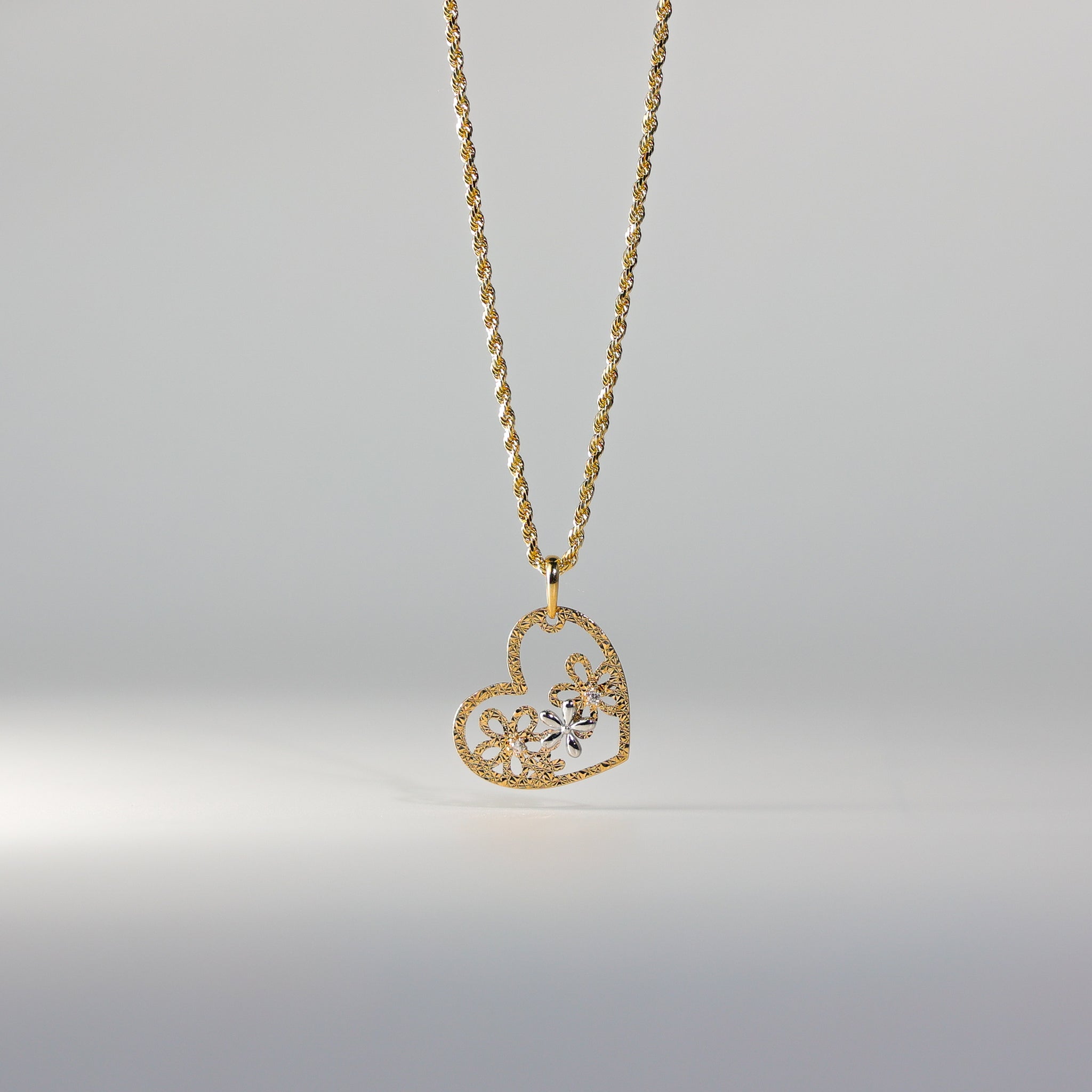 Gold CZ Flower Heart Pendant Model-753 - Charlie & Co. Jewelry