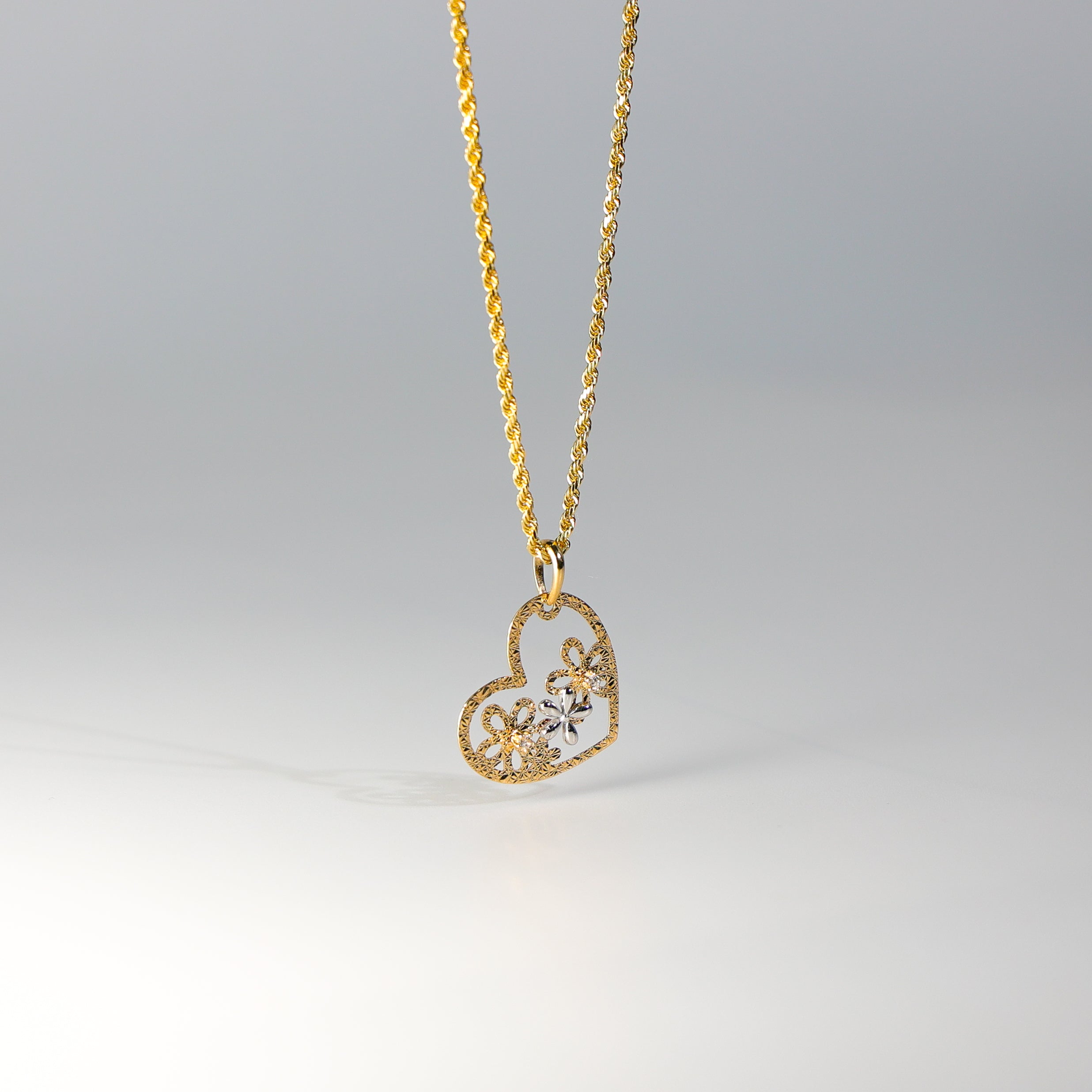 Gold CZ Flower Heart Pendant Model-753 - Charlie & Co. Jewelry