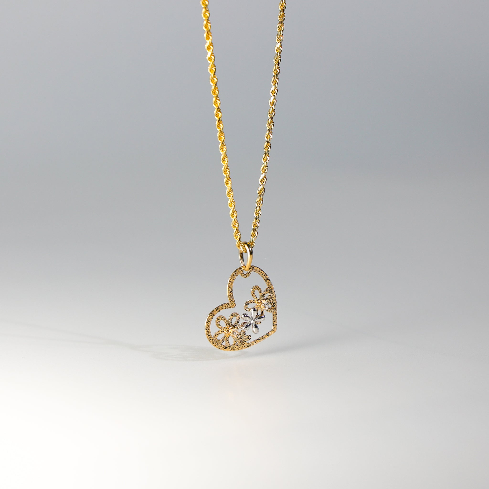 Gold CZ Flower Heart Pendant Model-753 - Charlie & Co. Jewelry