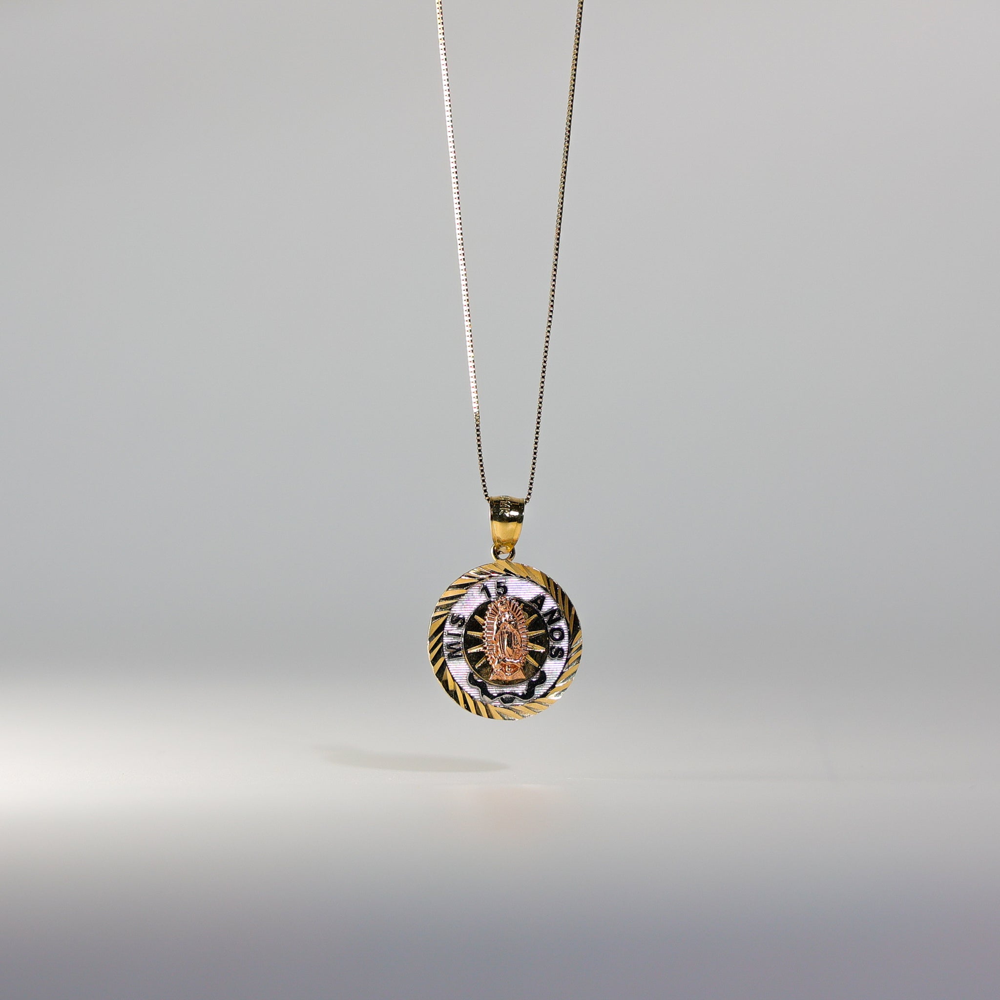Gold Virgin Mary 15 Anos Pendant Model-1895 - Charlie & Co. Jewelry