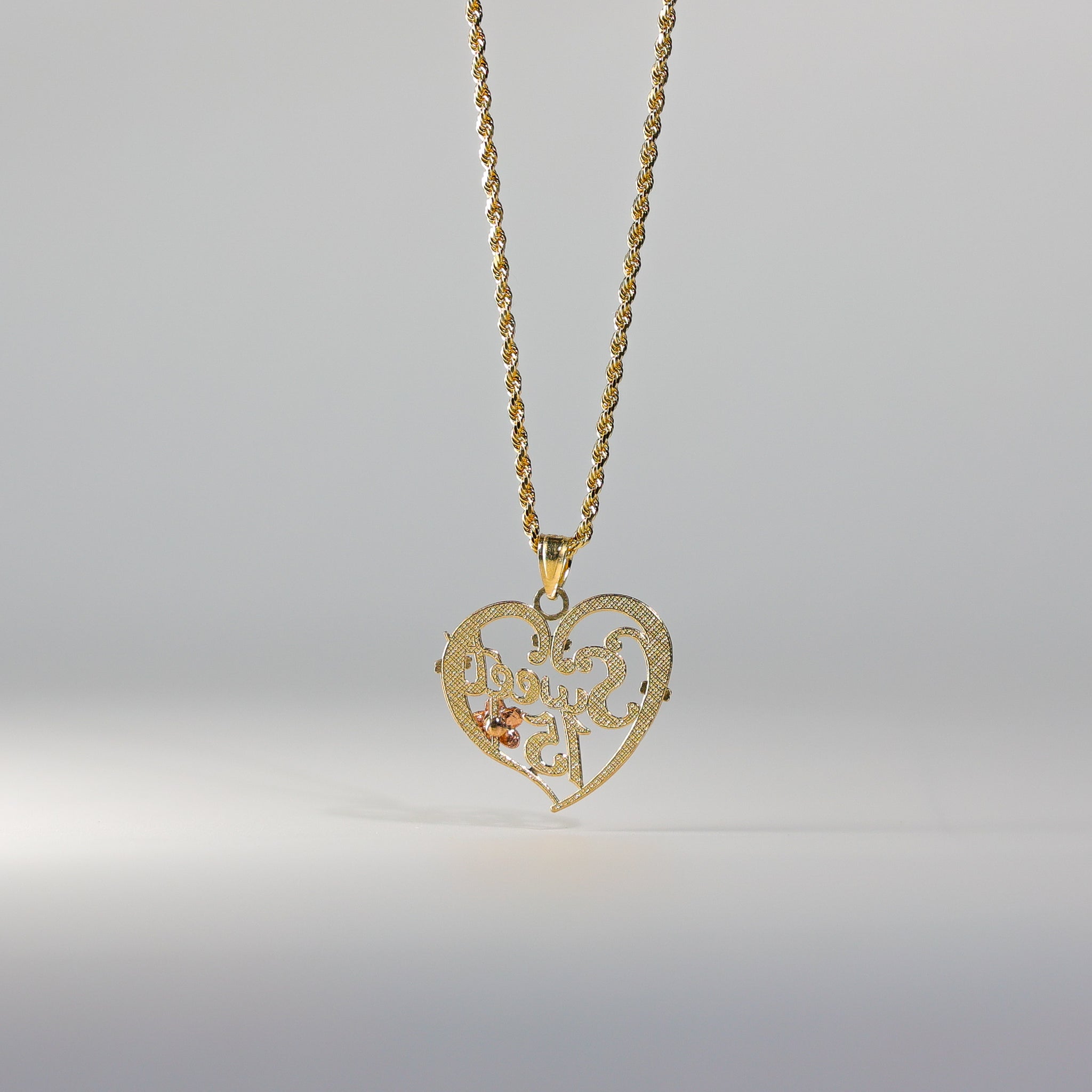 Gold 3 Colors 15 Years Heart Pendant Model-1906 - Charlie & Co. Jewelry