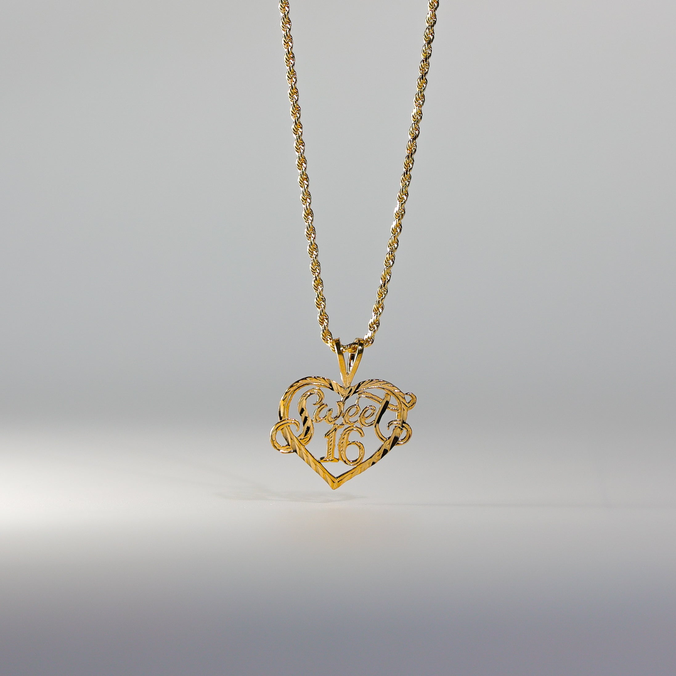 Gold Sweet 16 Heart Pendant Model-1918 - Charlie & Co. Jewelry