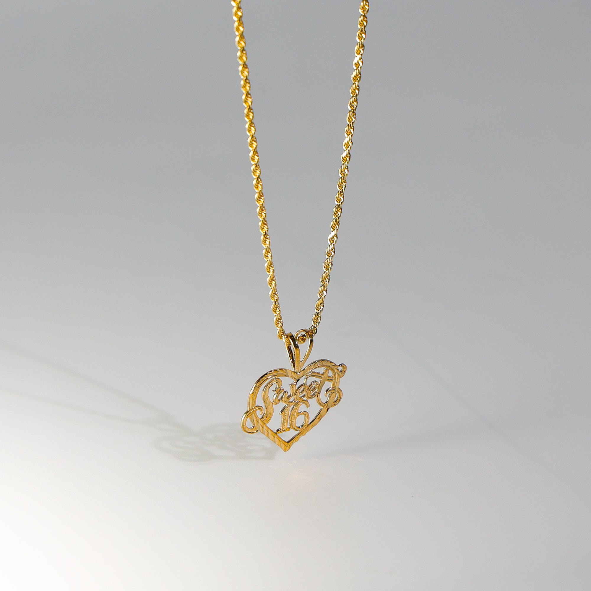 Gold Sweet 16 Heart Pendant Model-1918 - Charlie & Co. Jewelry