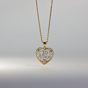 Gold Sweet 15 Anos Heart Pendant Model-357 - Charlie & Co. Jewelry