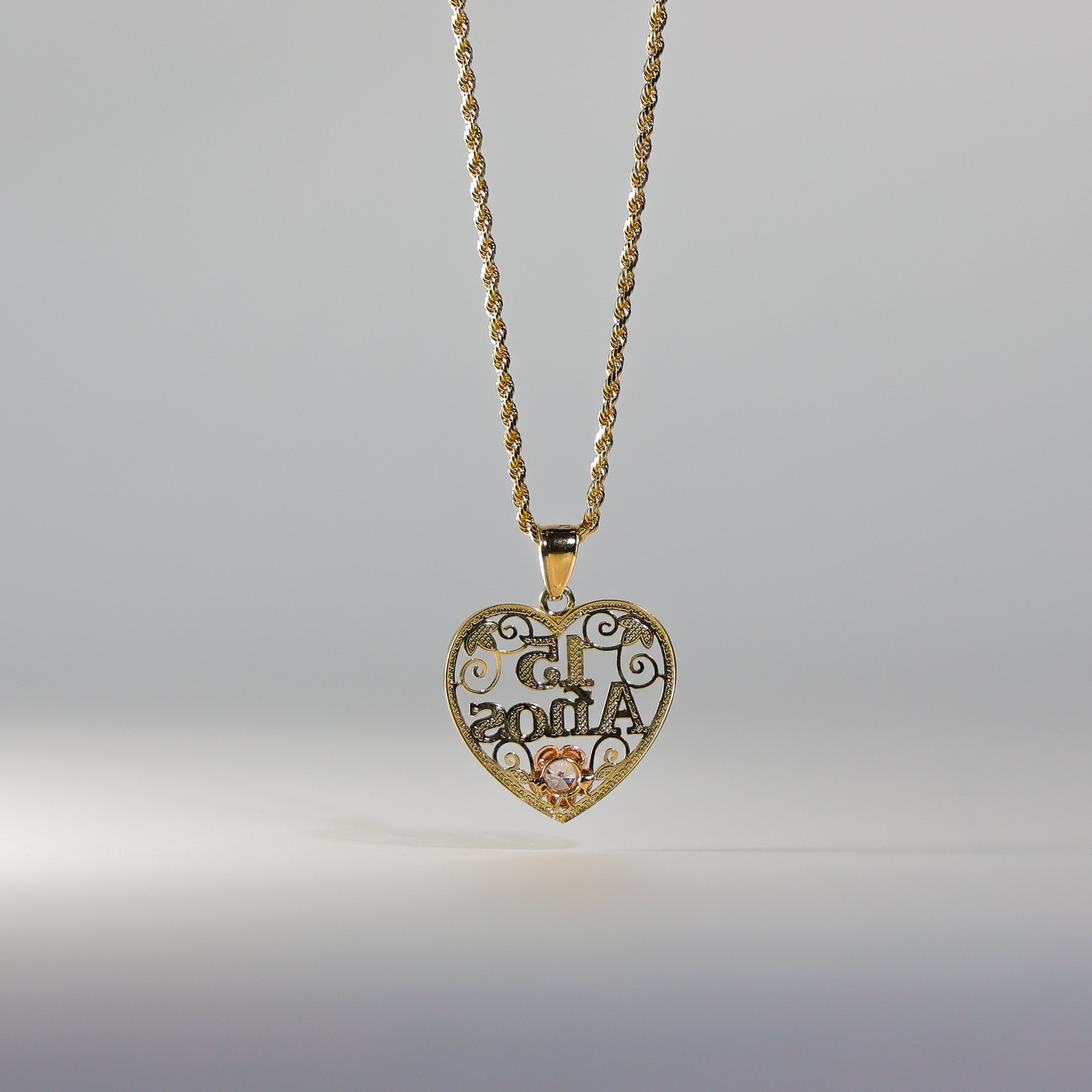 Gold Sweet 15 Anos Heart Pendant Model-357 - Charlie & Co. Jewelry