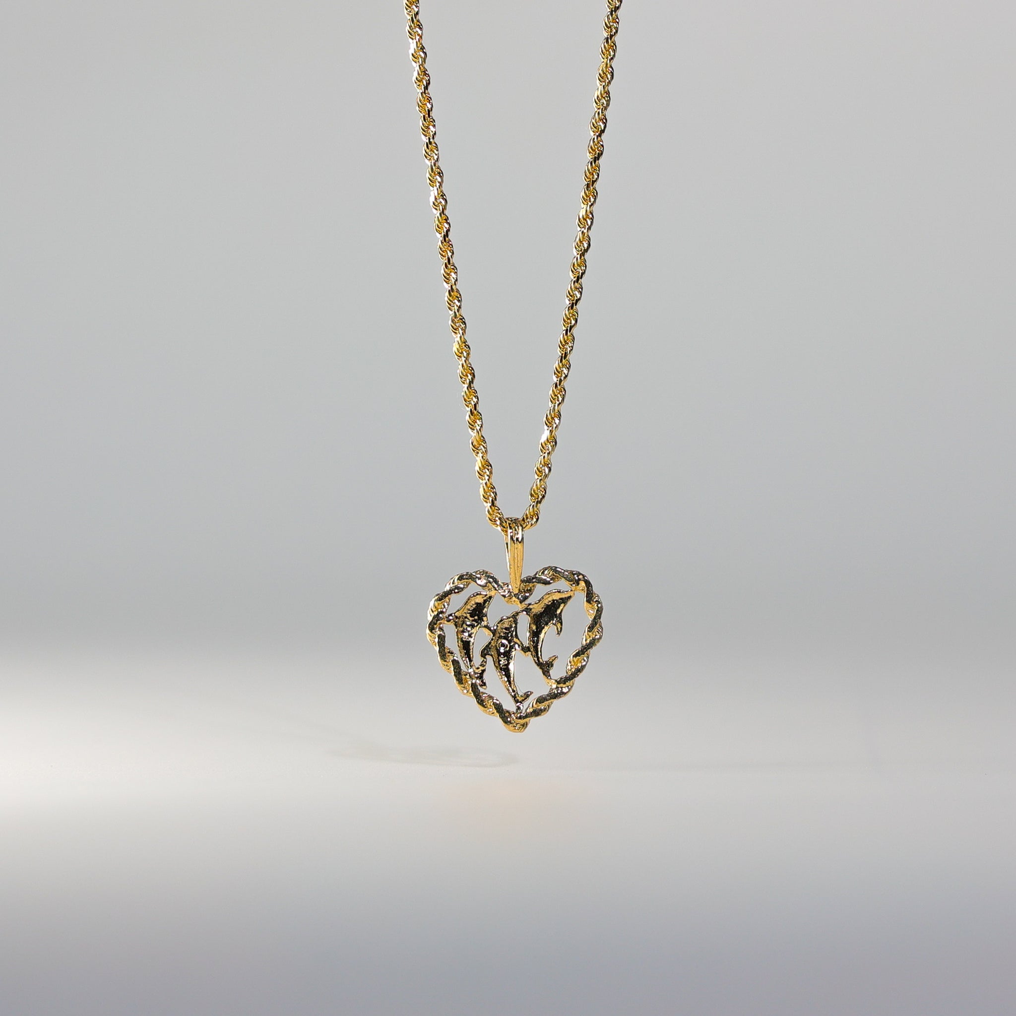 Gold Triple Dolphin Heart Pendant Model-1677 - Charlie & Co. Jewelry