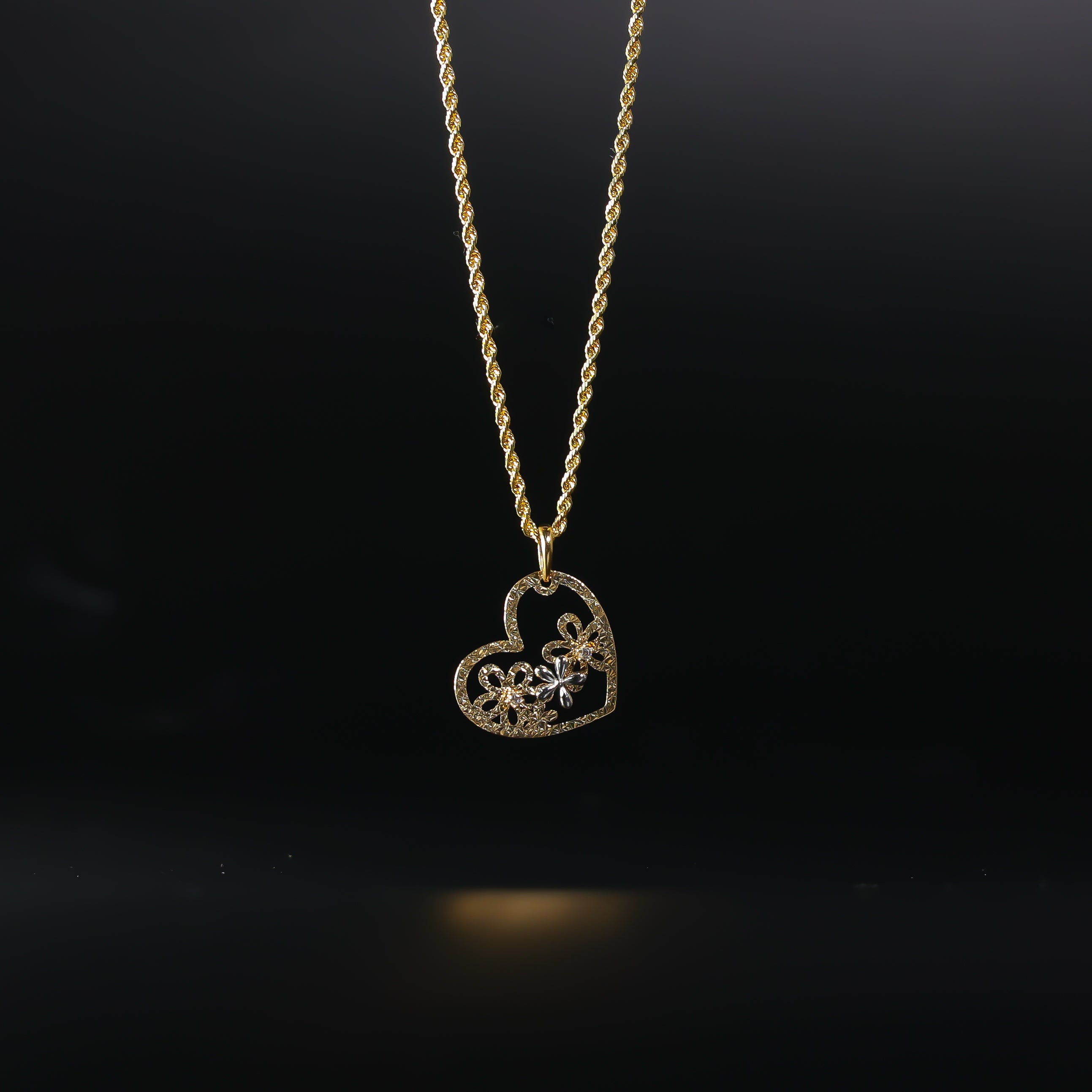 Gold CZ Flower Heart Pendant Model-753 - Charlie & Co. Jewelry