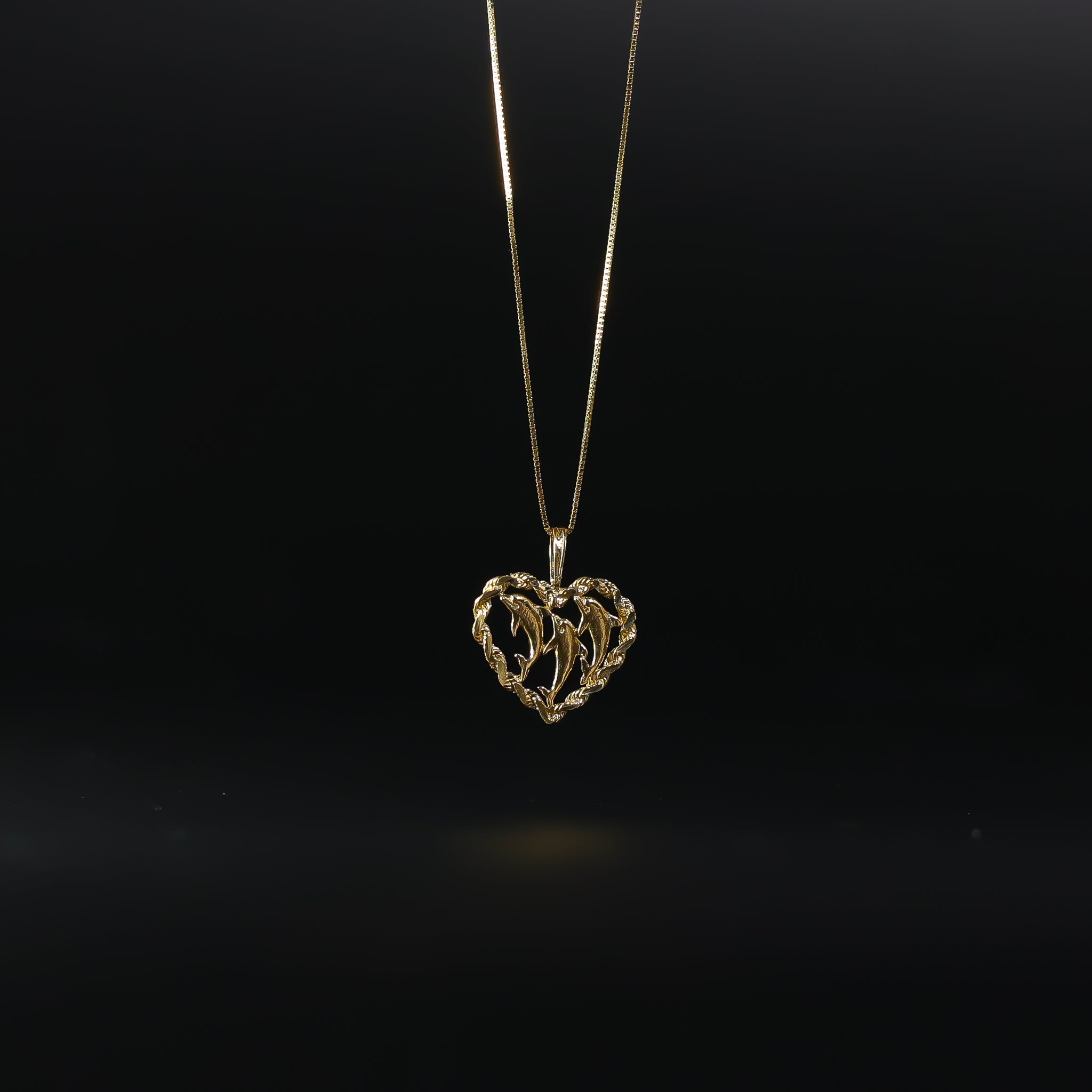 Gold Triple Dolphin Heart Pendant Model-1677 - Charlie & Co. Jewelry