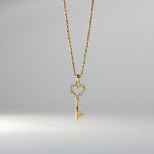 Gold CZ Heart Key Pendant Model-1723 - Charlie & Co. Jewelry