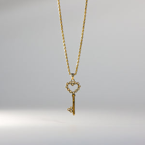 Gold CZ Heart Key Pendant Model-1723 - Charlie & Co. Jewelry