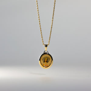 Gold Jesus Heart Oval Enamel Pendant Model-0174 - Charlie & Co. Jewelry