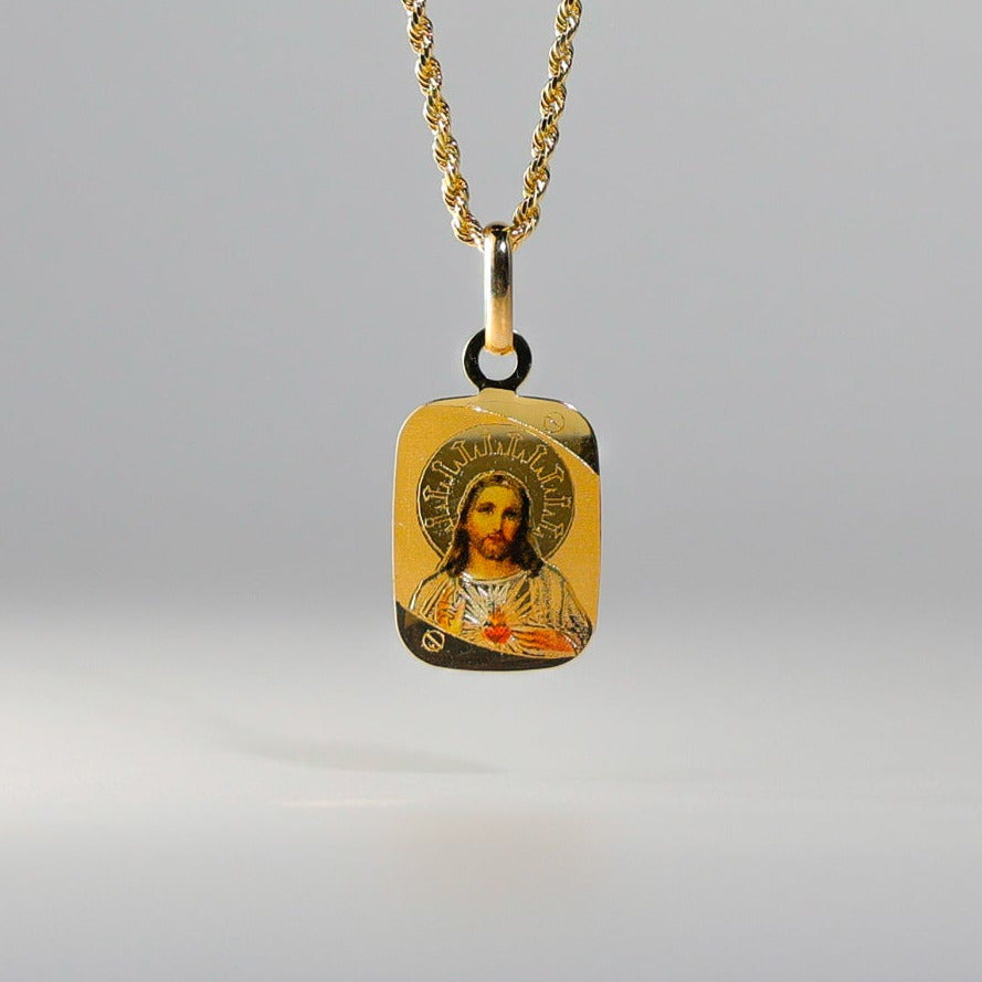 Gold Jesus Heart Enamel Plate Pendant Model-0176 - Charlie & Co. Jewelry