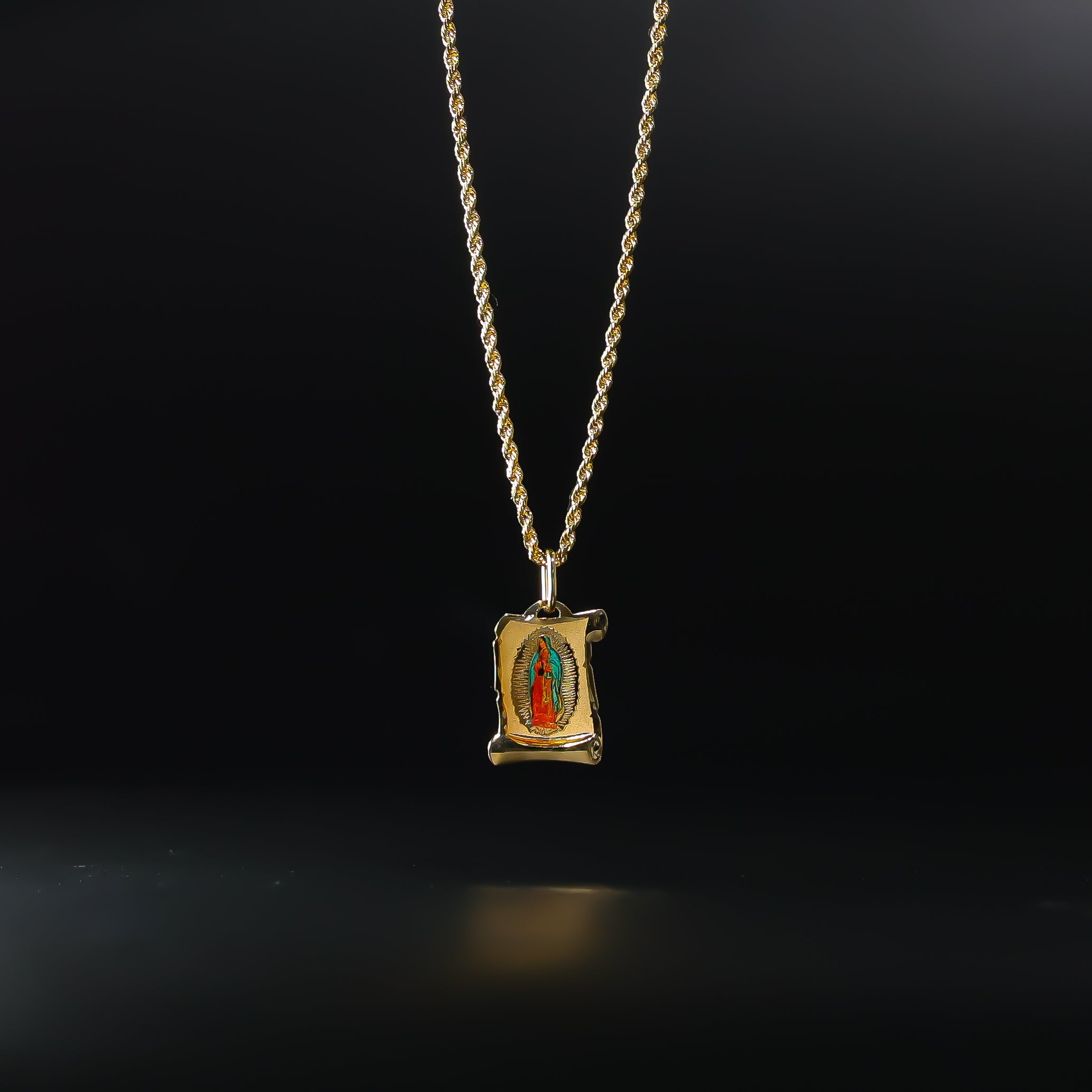 Gold Virgin Mary Enamel Plate Pendant Model-0152 - Charlie & Co. Jewelry