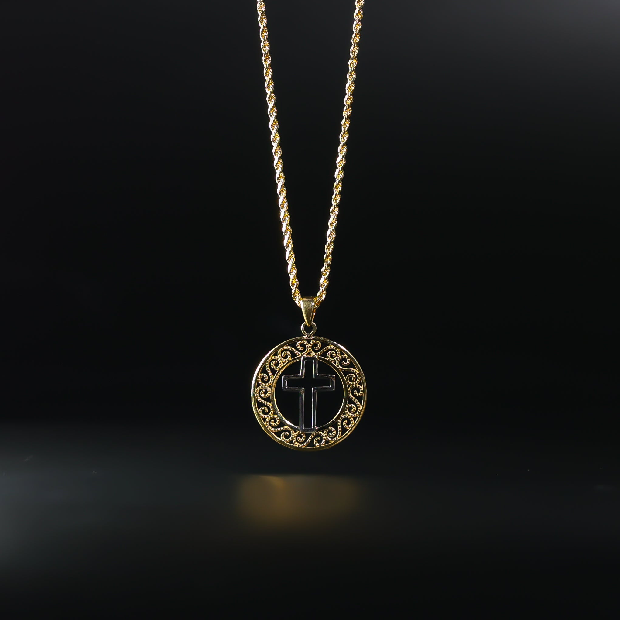 Gold 2 Tone Round Pendant with Cross Pendant Model-2230 - Charlie & Co. Jewelry