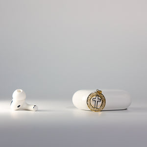 Gold 2 Tone Round Pendant with Cross Pendant Model-2230 - Charlie & Co. Jewelry