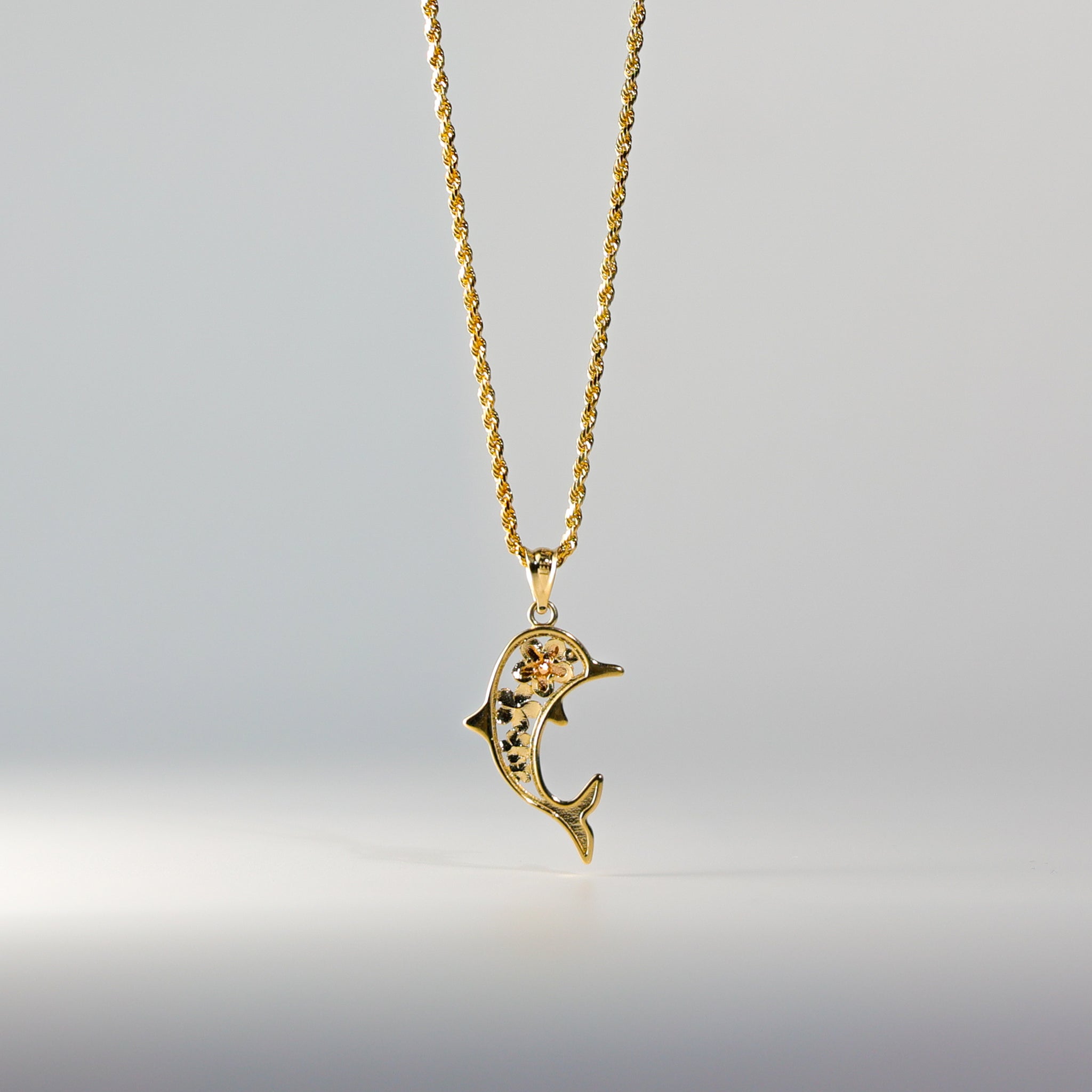 Gold Hawaiian flower & Dolphin Pendant Model-2549 - Charlie & Co. Jewelry