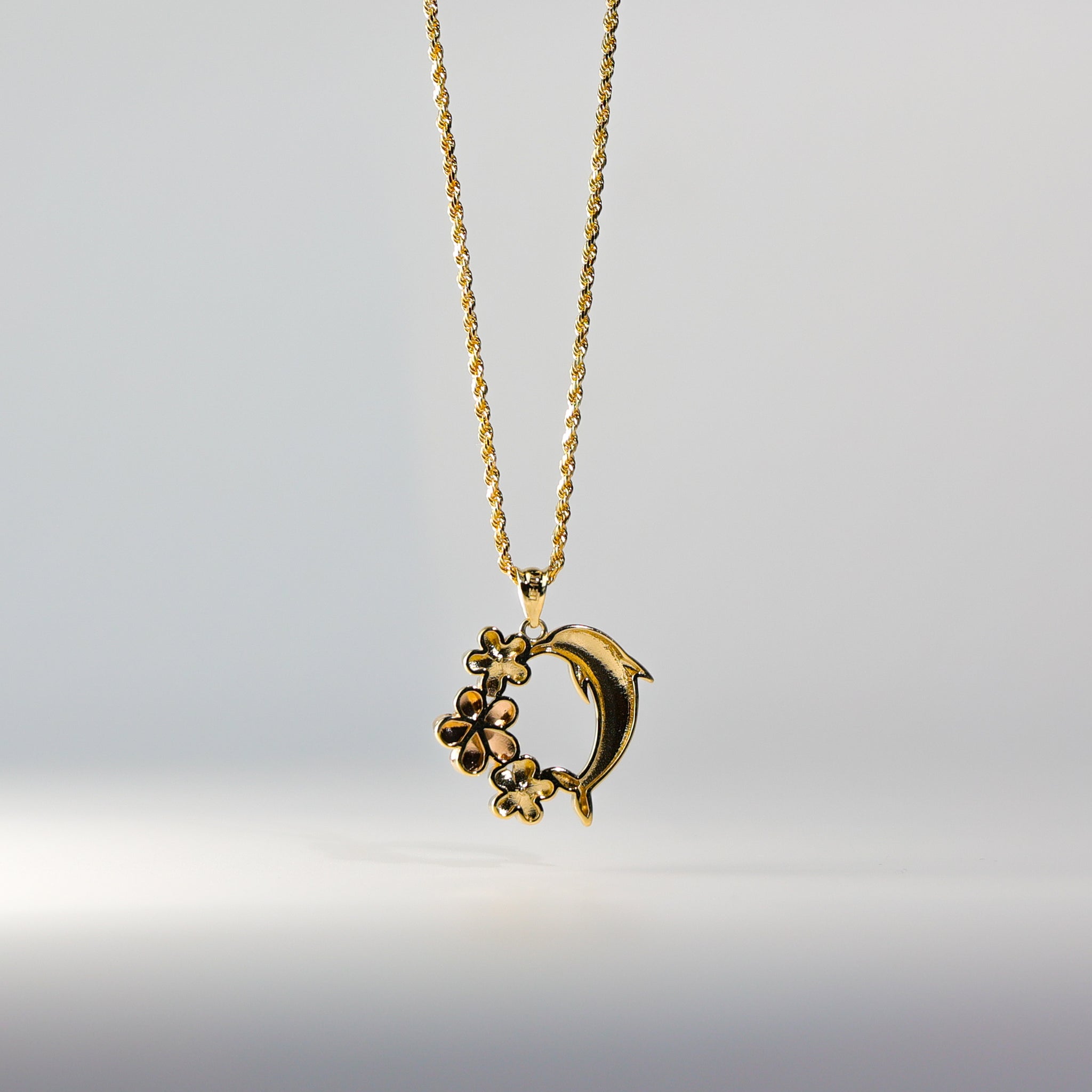 Gold Hawaiian Flower & Dolphin Pendant Model-2548 - Charlie & Co. Jewelry