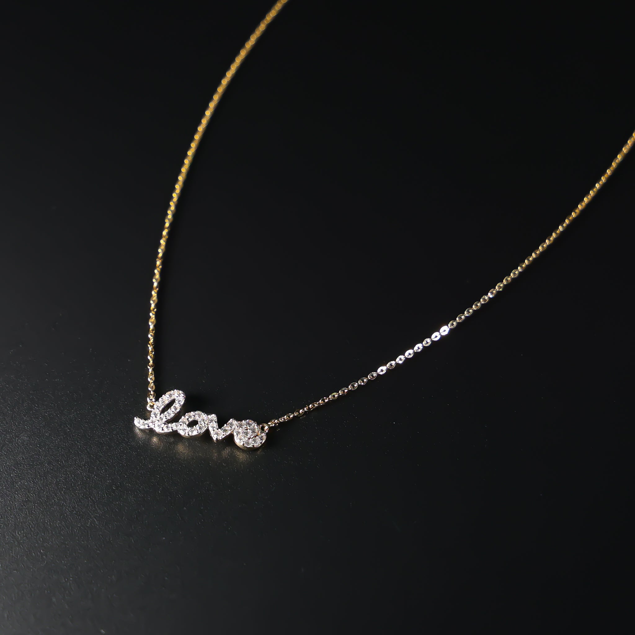 14K Dainty Gold Love Necklace Model-NK0216 - Charlie & Co. Jewelry