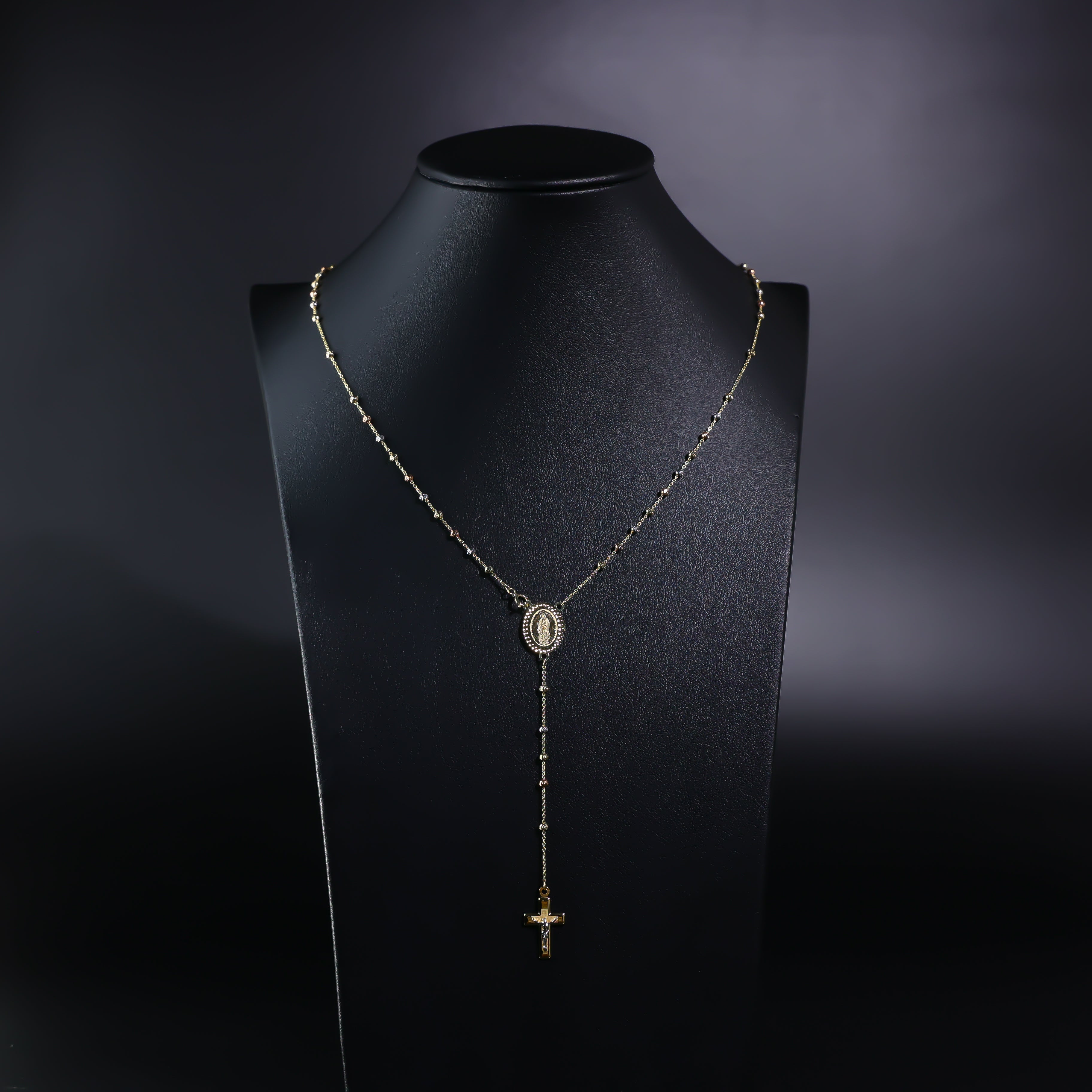 Gold 2.5MM Rosary Cross and Mother Mary Necklace Model-NK0238 - Charlie & Co. Jewelry