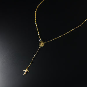 Gold 2.5MM Disco Ball Rosary Cross and Mother Mary Necklace Model-NK0236 - Charlie & Co. Jewelry