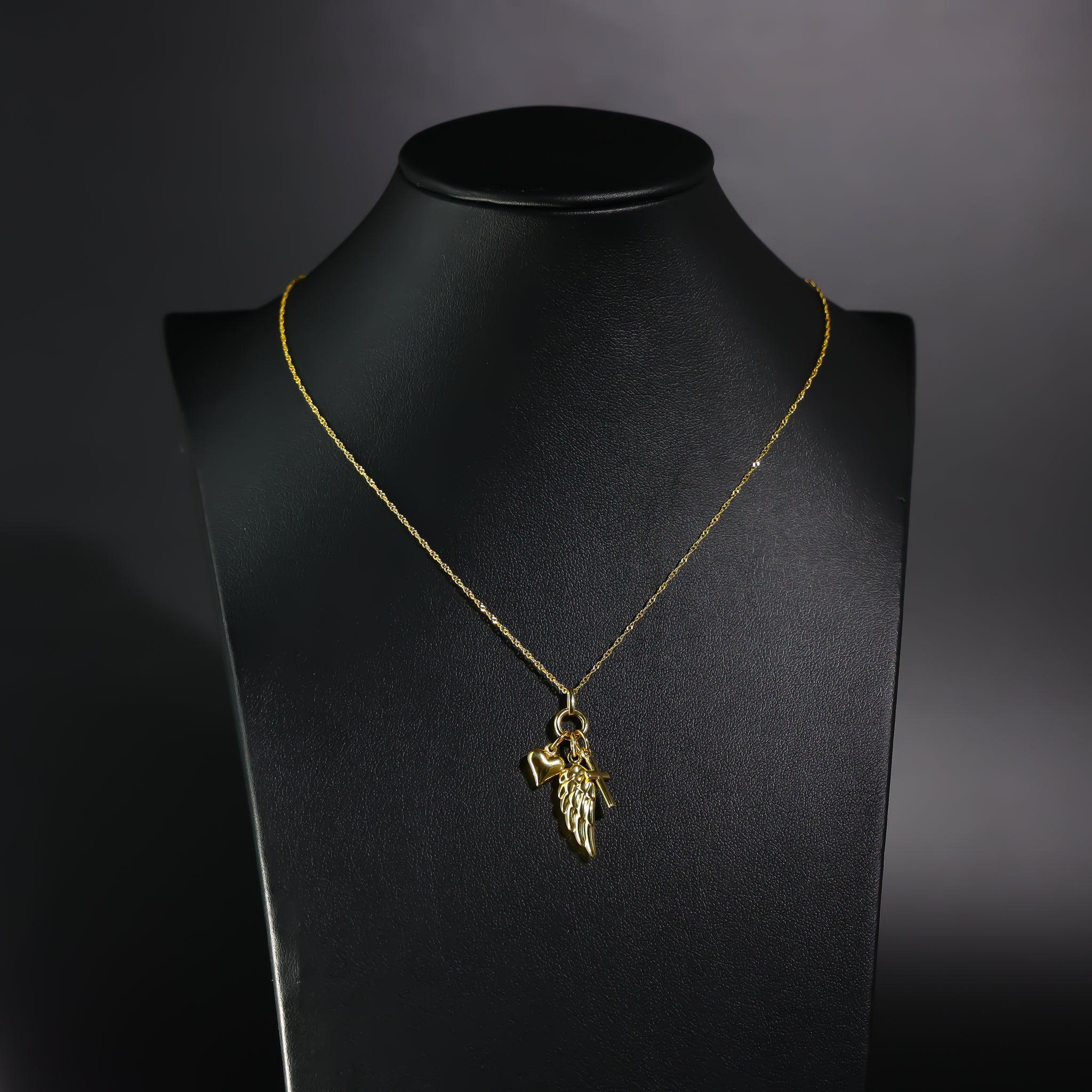 Gold Angel Wing Cross And Heart Necklace Model-NK0152 - Charlie & Co. Jewelry