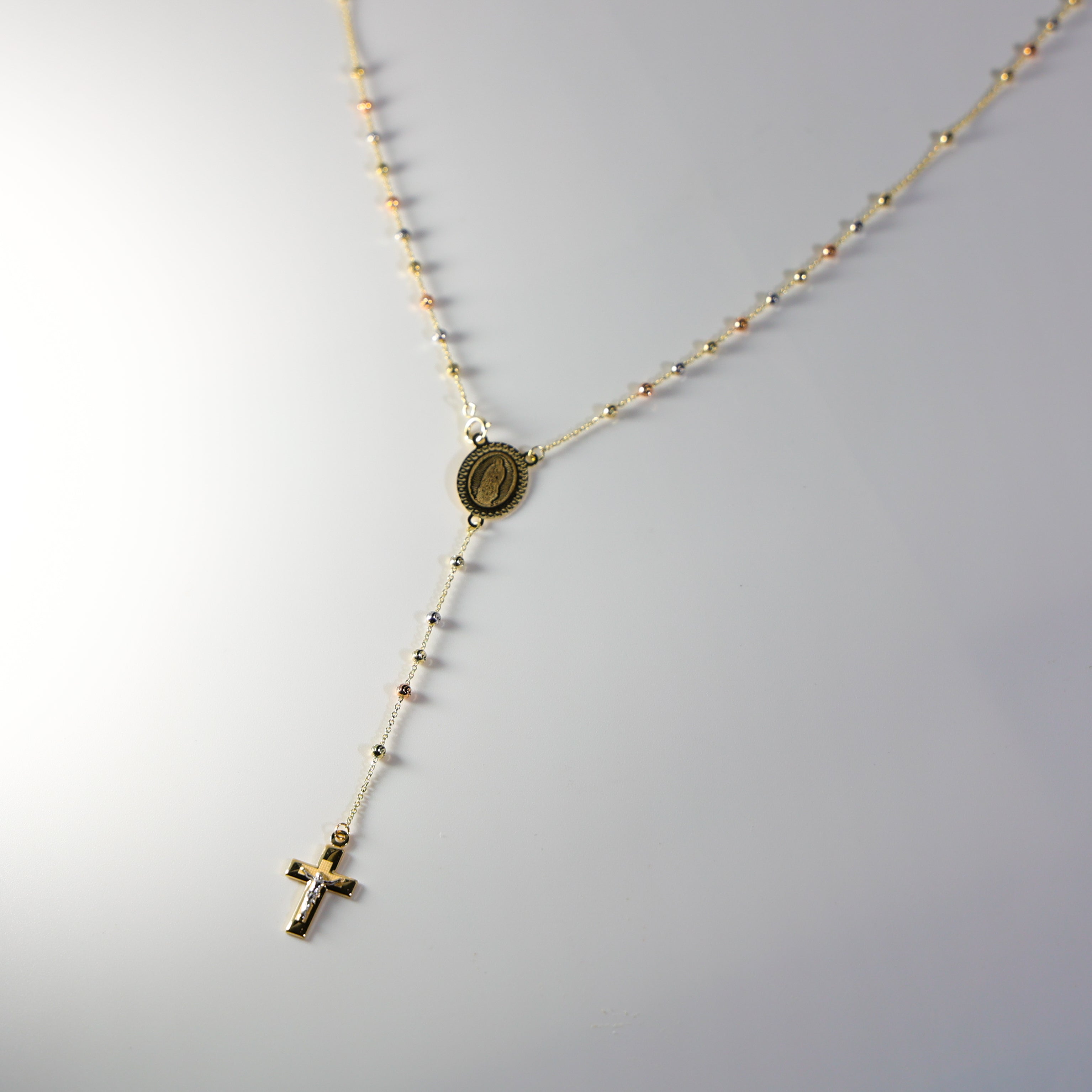 Gold 2.5MM Rosary Cross and Mother Mary Necklace Model-NK0238 - Charlie & Co. Jewelry