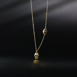 Gold Evil Eye Hamsa Charm Necklace Model-NK0153 - Charlie & Co. Jewelry