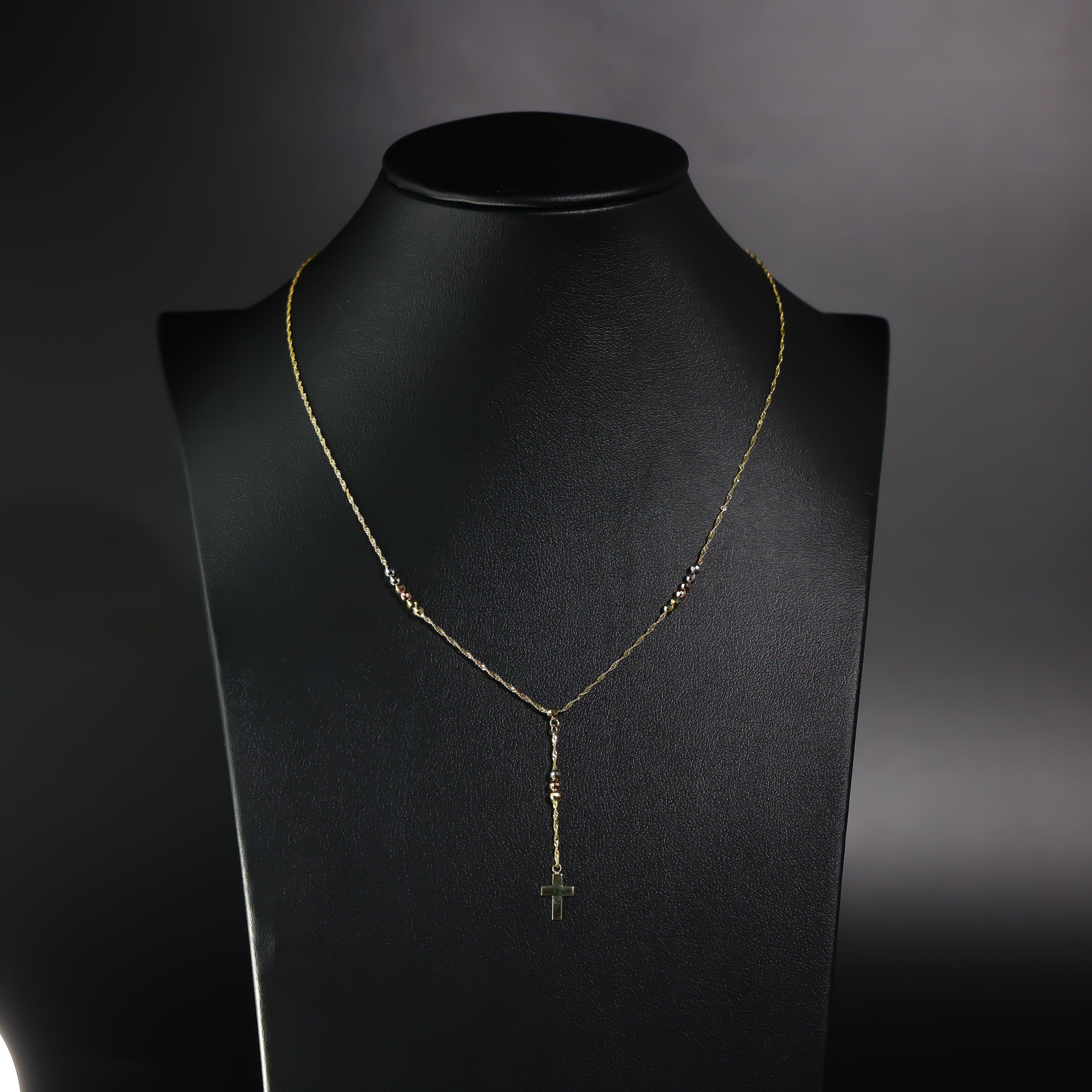 Gold Rosary Cross Necklace Model-NK0199 - Charlie & Co. Jewelry