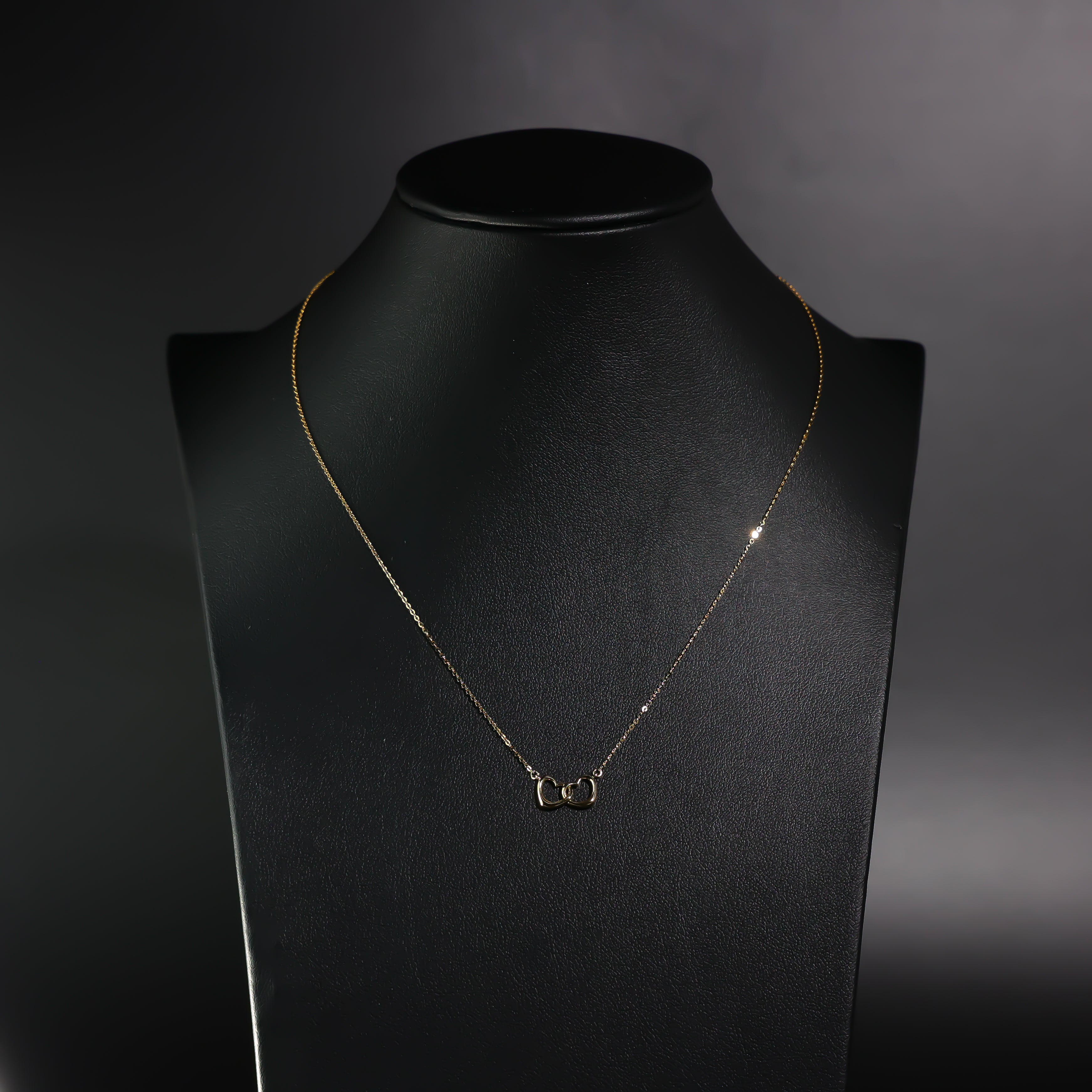 14K Dainty Gold Two Hearts Necklace Model-NK0101 - Charlie & Co. Jewelry