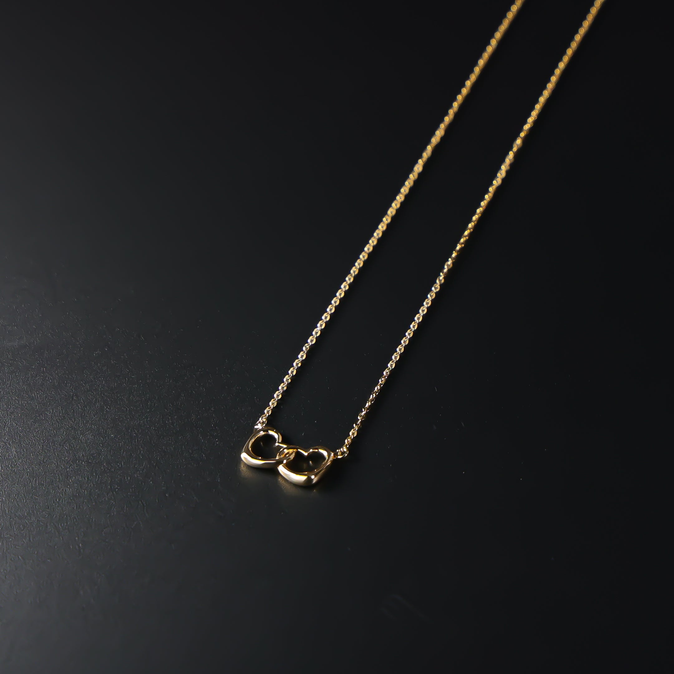 14K Dainty Gold Two Hearts Necklace Model-NK0101 - Charlie & Co. Jewelry