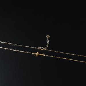 14K Dainty Gold Side Way Cross Necklace Model-NK0209 - Charlie & Co. Jewelry