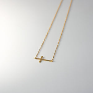 14K Gold Side Way Cross Necklace Model-NK0203 - Charlie & Co. Jewelry