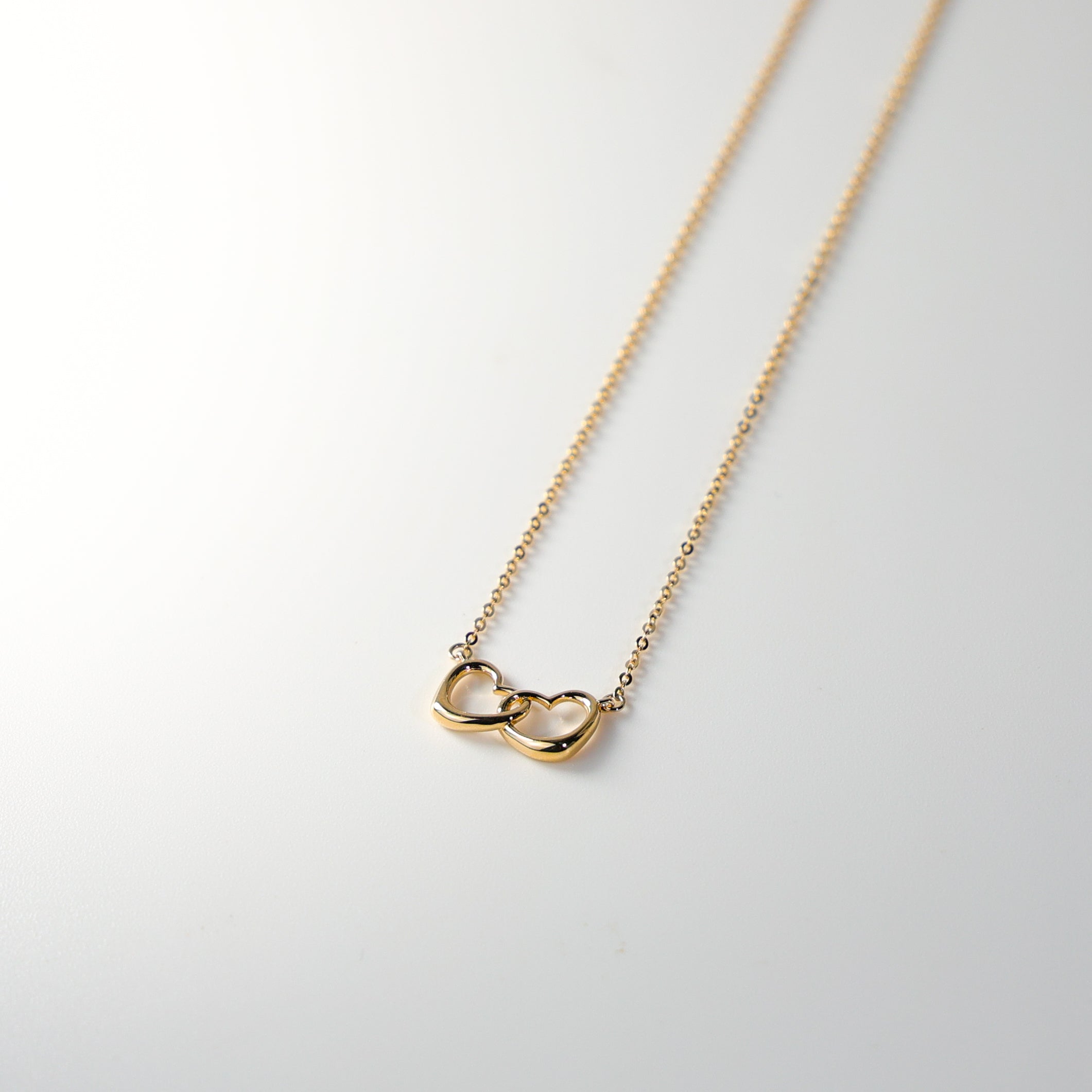 14K Dainty Gold Two Hearts Necklace Model-NK0101 - Charlie & Co. Jewelry