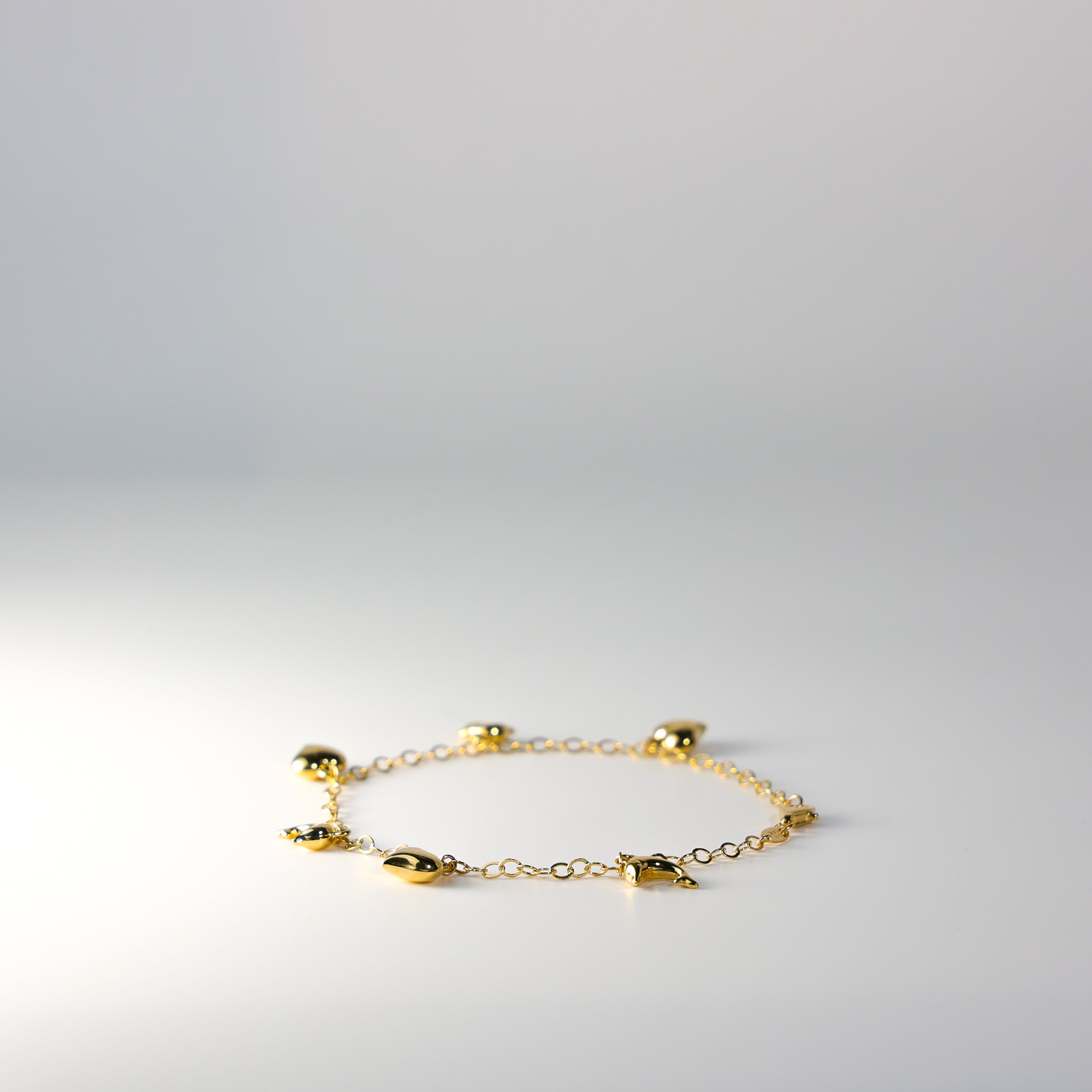 14K Gold Dolphin And Heart Bracelet Model-AB0771 - Charlie & Co. Jewelry