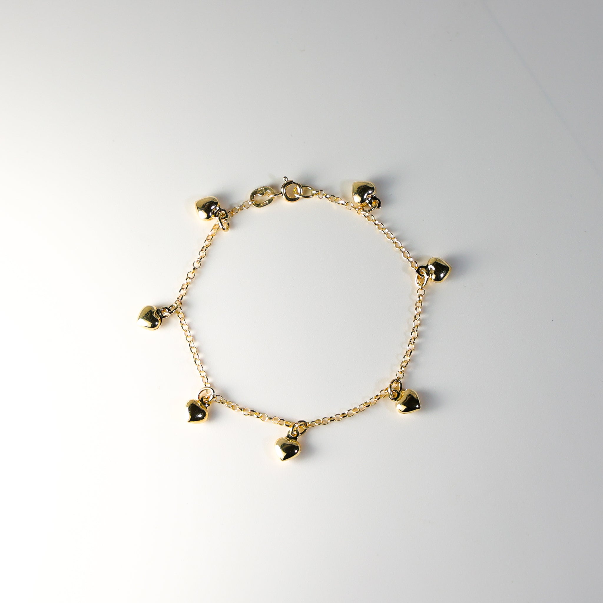14K Gold Hanging Hearts Bracelet Model-AB0276 - Charlie & Co. Jewelry