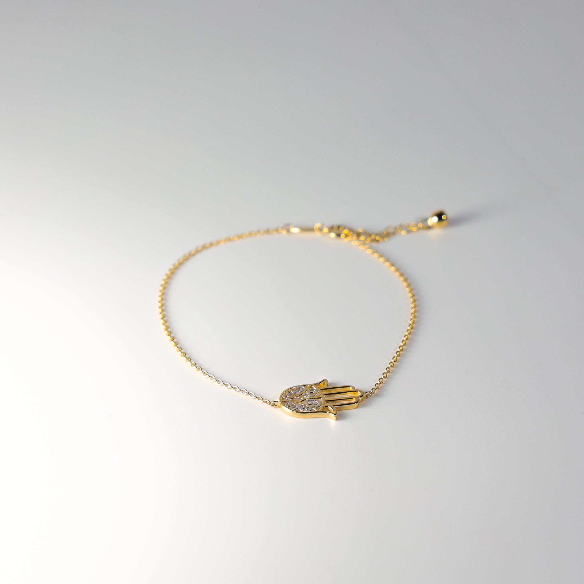 14k Yellow Gold Hamsa Hand of Fatima Charm Bracelet with Turquoise 7